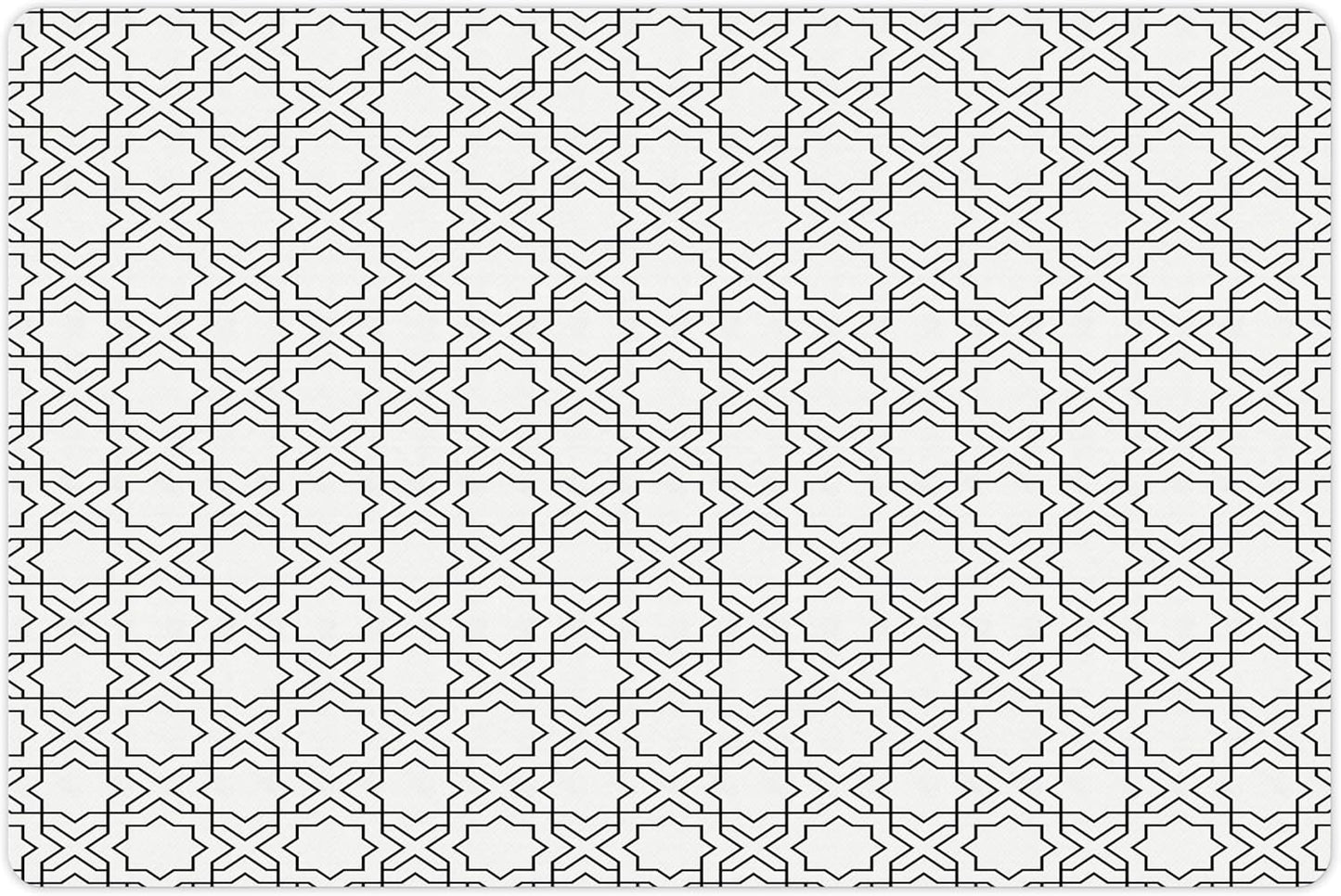 Lunarable Modern Pet Mat for Food and Water, Geometric Oriental Morrocan Design with Star Squares Lines Triangles Art Print, Non-Slip Rubber Mat for Dogs and Cats, 18" X 12", Off White
