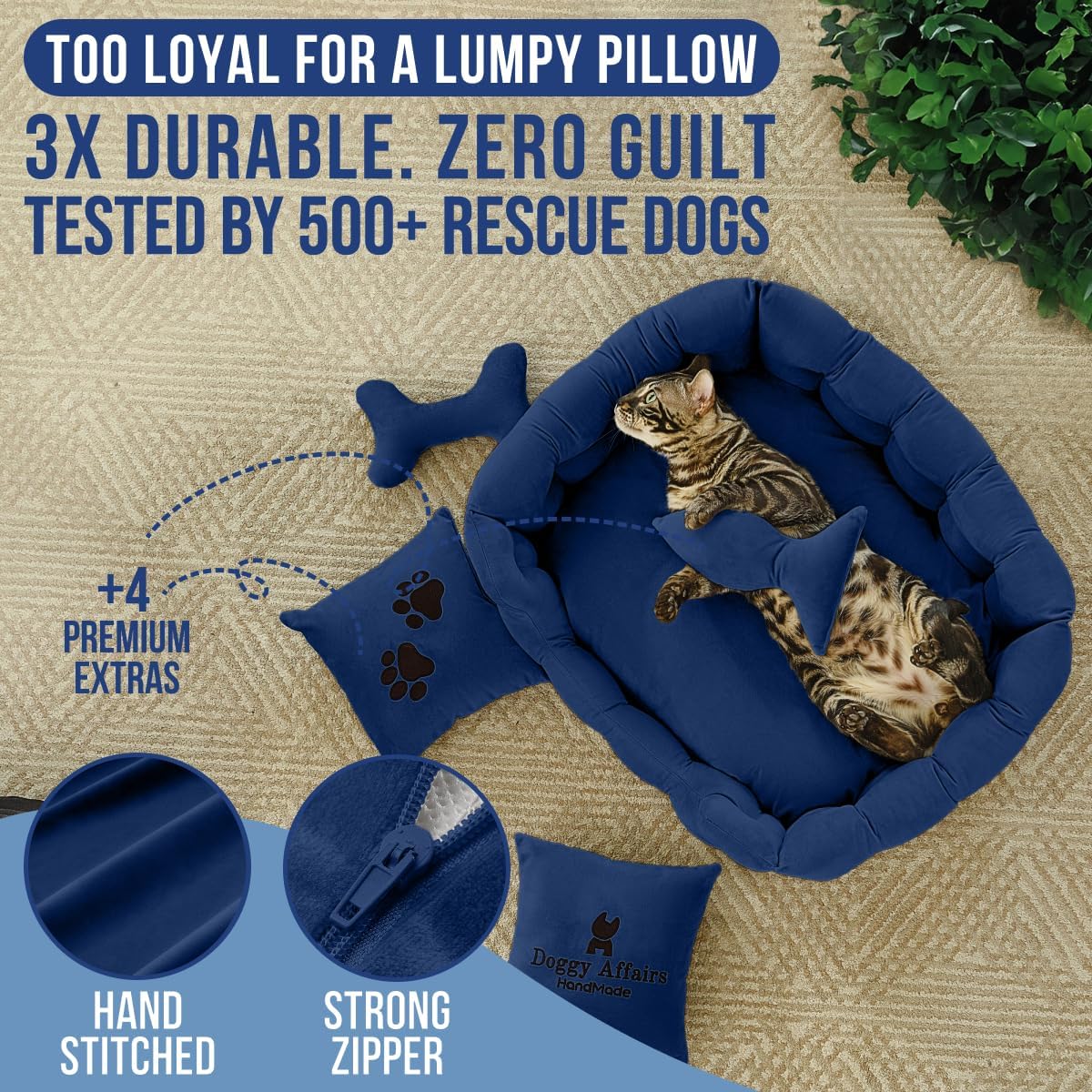 Luxury Cat and Dog Bed Chesterfield – Handcrafted Velvet Throne for Dogs | Joint Support, Calming & Temp-Regulating Comfort | Durable 5+ Years, Anti-Claw, Washable 100+ Times – S, Blue