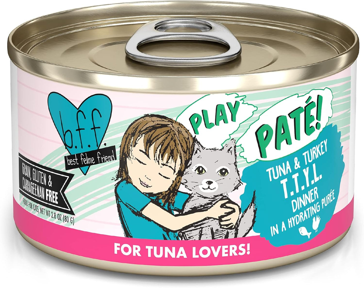 Weruva B.F.F. Play - Best Feline Friend Paté Lovers, Aw Yeah!, Tuna & Turkey T.T.Y.L. with Tuna & Turkey, 2.8oz Can (Pack of 12)