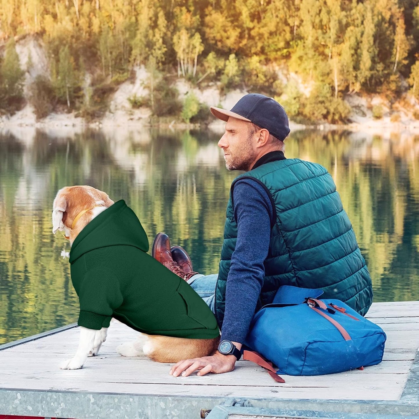 Dog Sweaters for Medium Dogs Dog Hoodie Pet Sweater Solid Soft Brushed Fleece Pet Clothes Hoodie Sweatshirt with Pocket(Green-M)