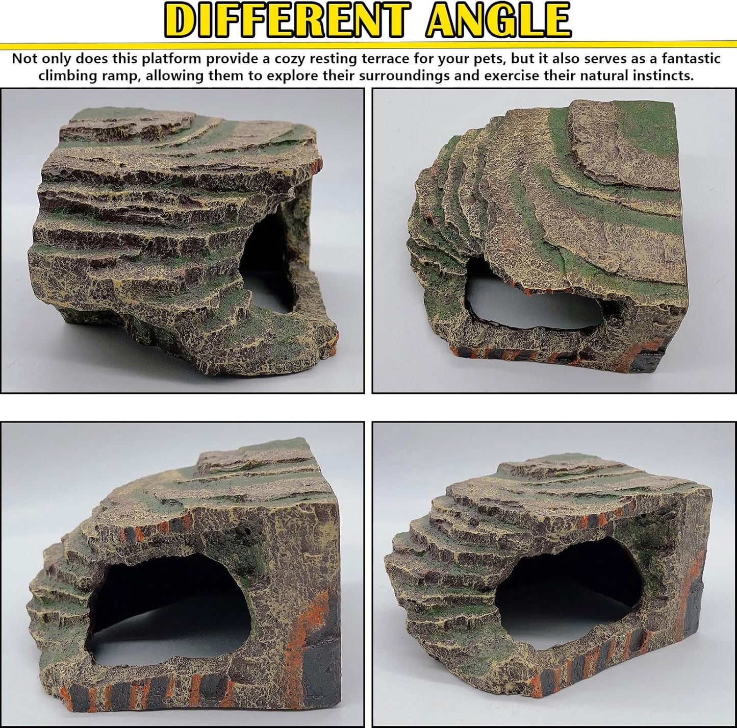 kathson Turtles Basking Platform Tortoise Resting Terrace Climbing Ramp Resin Dock Tank Decorations Reptile Hiding Cave Hideouts for Aquatic Turtles, Frog, Newts and Salamanders,Small