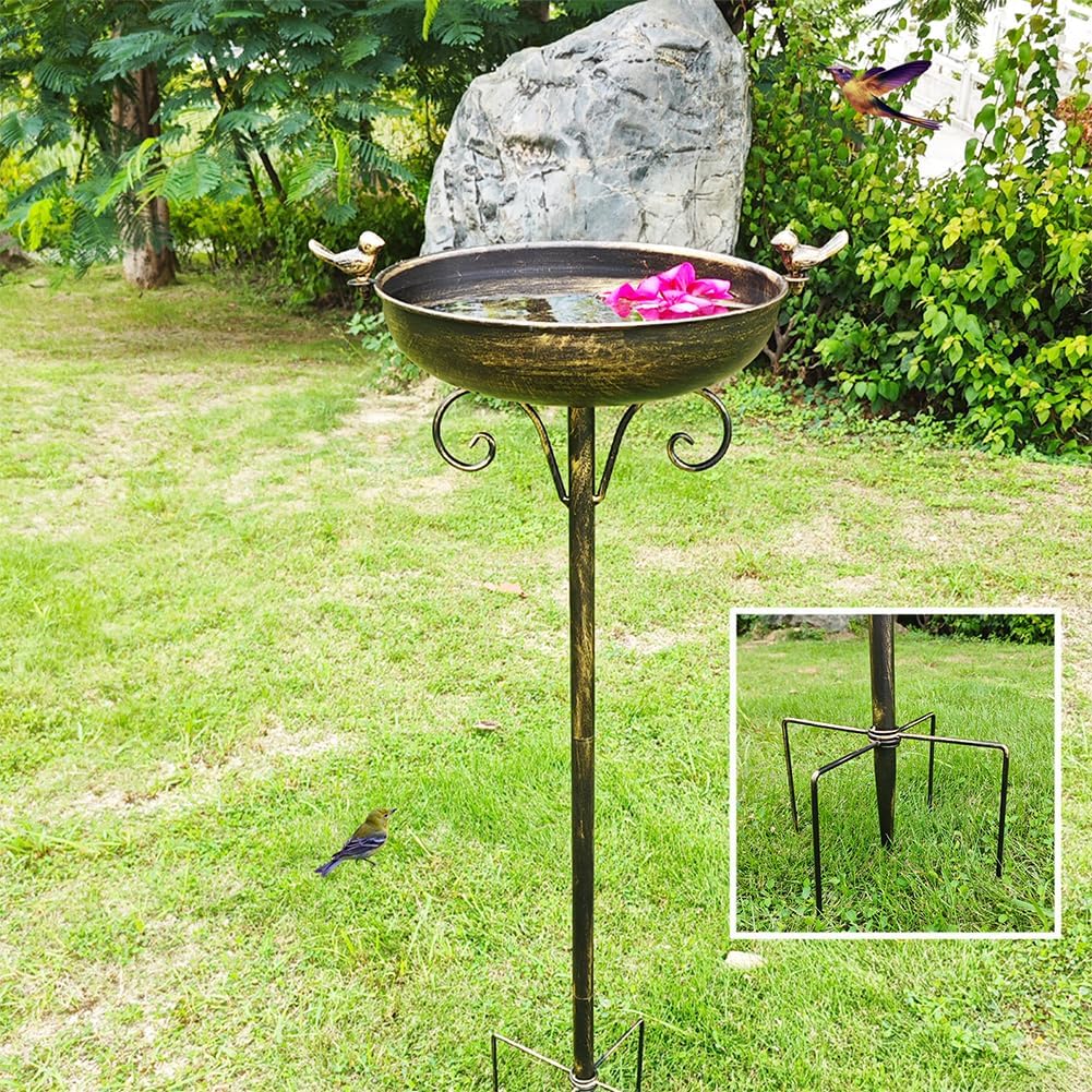 Bird Baths for Outdoor, 40 Inch High Vintage Metal Bird Bath with Cast Iron Bird Statues FreestandingBird Baths Birdfeeder Bowl for Outdoors Tray Patio Yard Lawn Decor