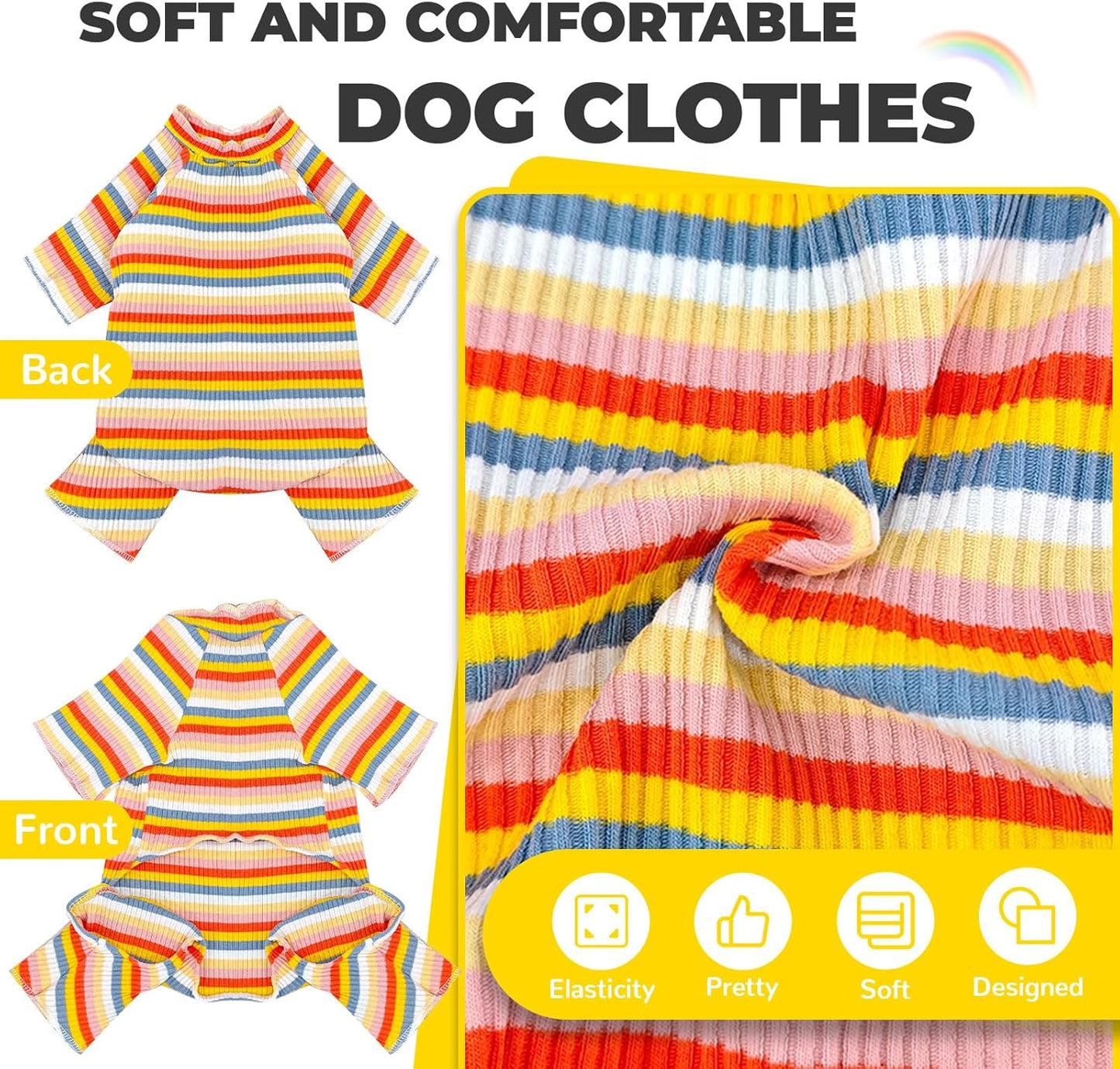 BAEJMJK Striped Dog Pajamas Stretchy Cute Four-Legged Boy Girl Dog Clothes with Sleeves Comfortable Dogs Jumpsuit Colorful Pet Puppy Outfits Apparel for Small Medium Dogs Cats(Yellow,Yellow,X-Large)