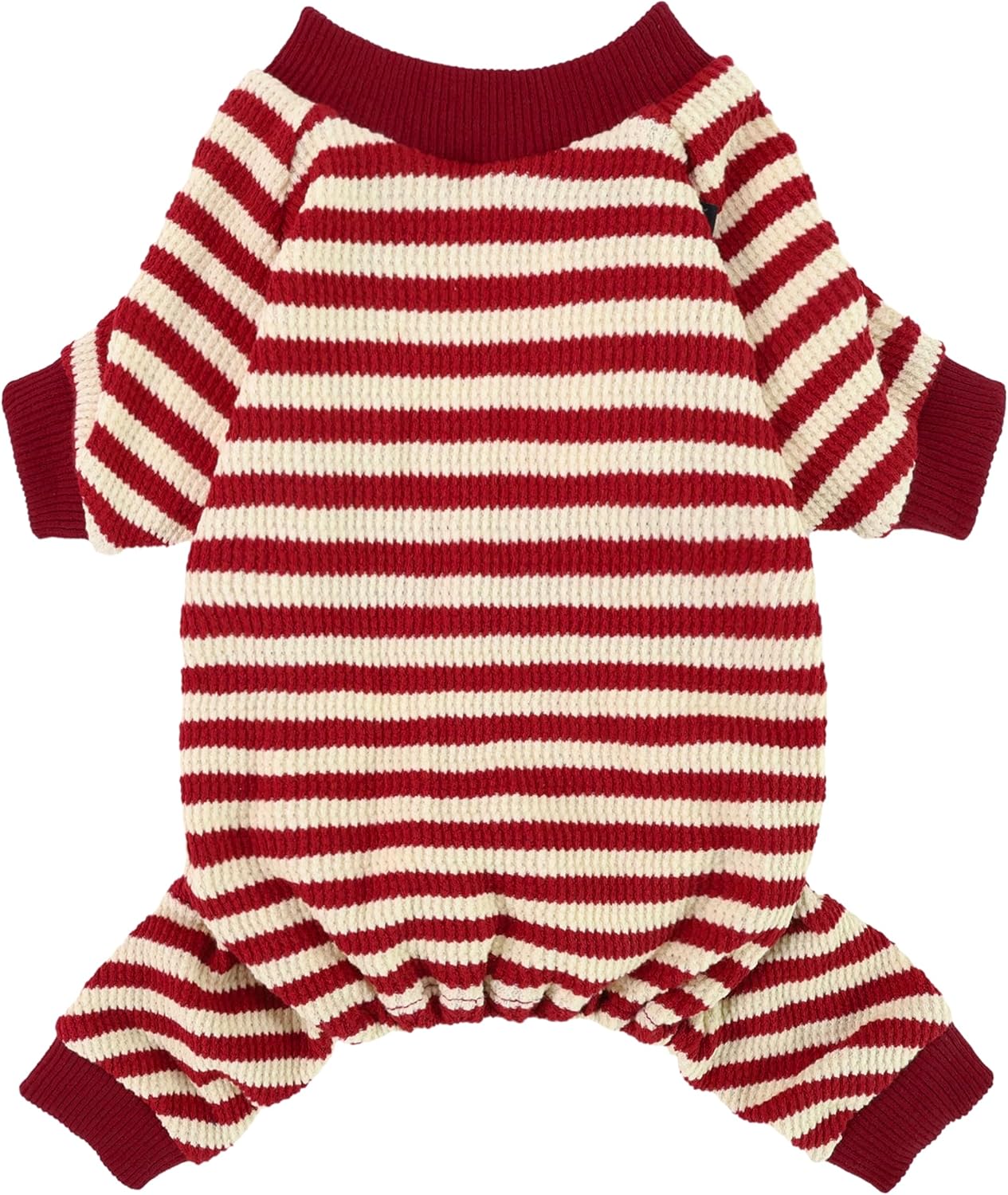 Fitwarm Red and White Striped Dog Pajamas, Waffle Dog Clothes for Small Dogs Girl Boy, Puppy Onesie with Feet, Pet Christmas Outfit, Small