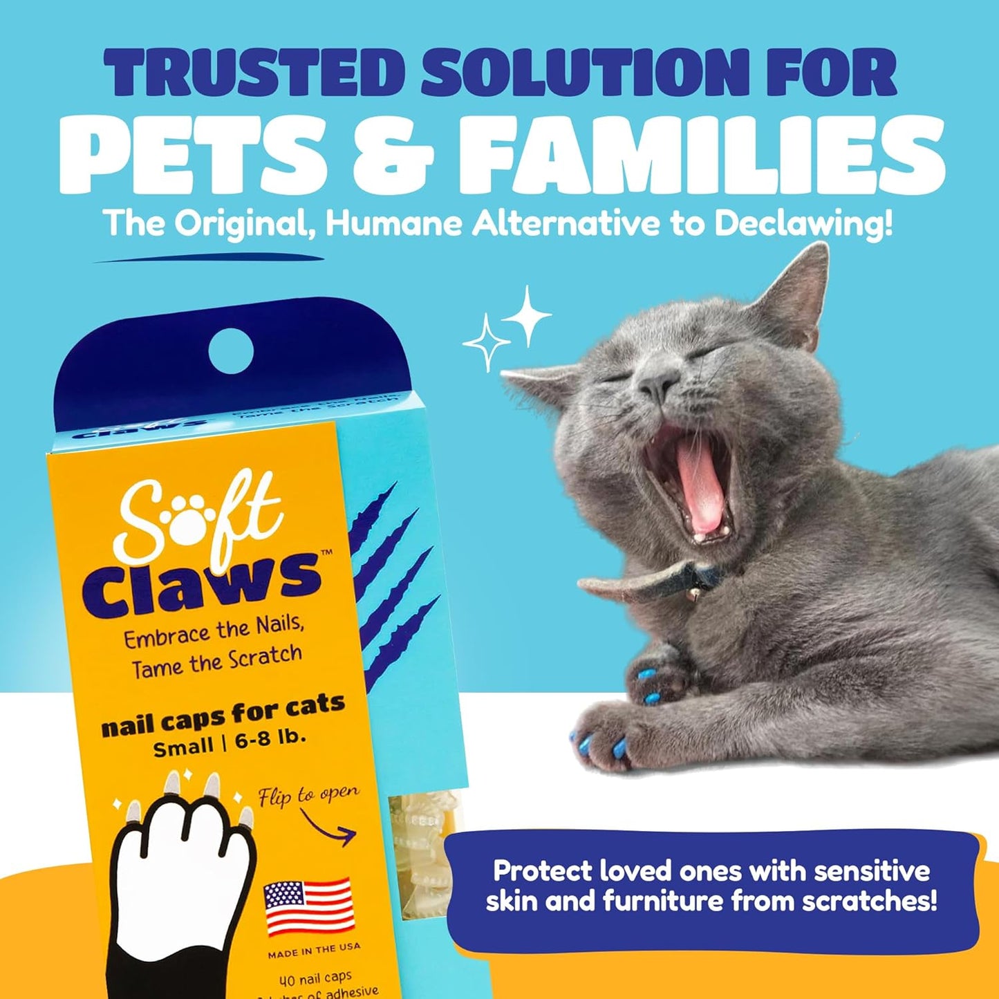 Soft Claws Cat Nail Caps for Small Cats – (40 Caps, Pink Sparkle) - Veterinarian-Developed | Protects Furniture & Skin - Easy to Apply, Long-Lasting Anti-Scratch Soft Cat Claw Covers