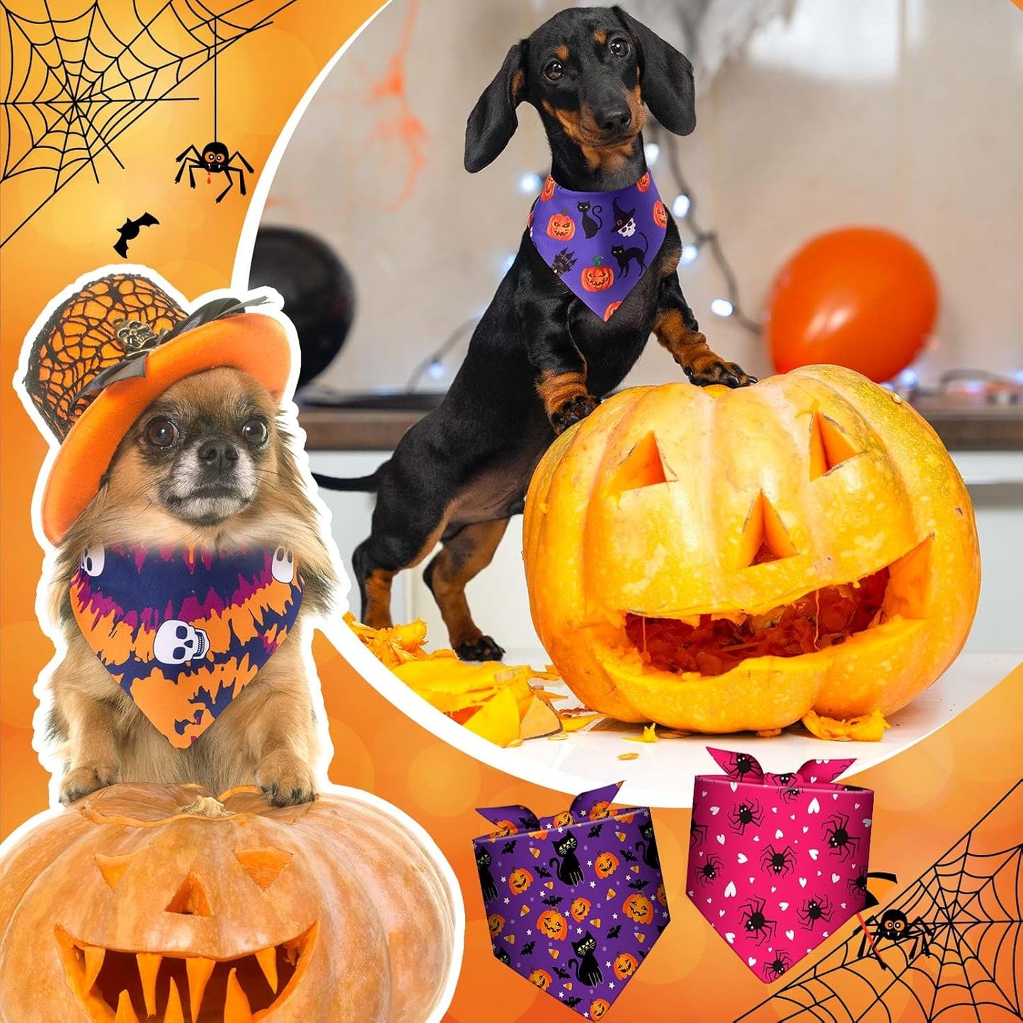72 Pcs Halloween Dog Bandanas Bulk Pumpkin Triangle Scarf Cat Bibs Puppy Scarf Pet Bandanas Photo Props Accessories for Puppy Cat Halloween Birthday Party Costume