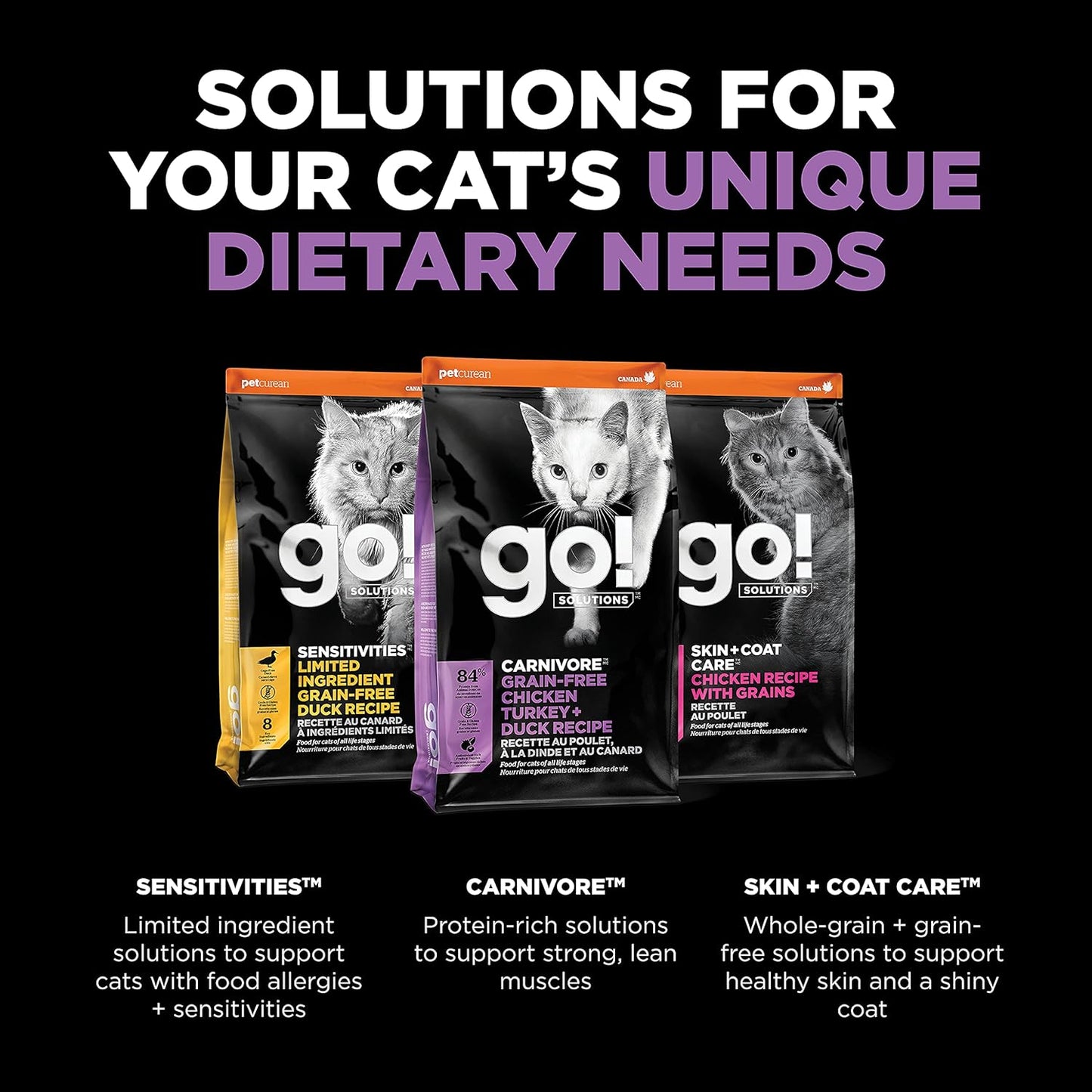 Go! Solutions Carnivore, Grain-Free, Protein Rich Dry Cat Food, Chicken, Turkey and Duck Recipe, 16 lb Bag