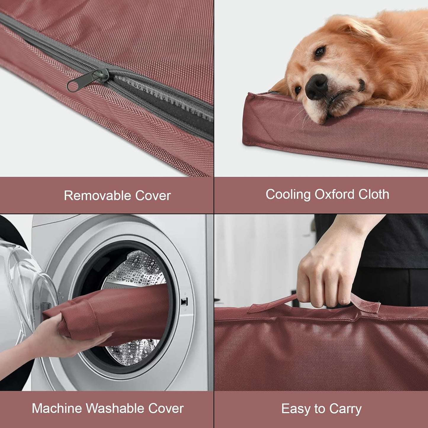 Orthopedic Dog Bed for Large Dogs, Big Waterproof Washable Dog Bed for Large Sized Dogs with Egg Crate Foam Pet Bed Mat, Removable Oxford Cooling Cover, Pink