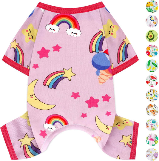 Dog Pajamas Pjs Spring Summer Dog Clothes for Small Dogs Girl - Boy - Female Size Dogs, Soft Stretchy Puppy Clothes Doggie Onesies Cat Pet Jammies Outfit Rainbow Pink