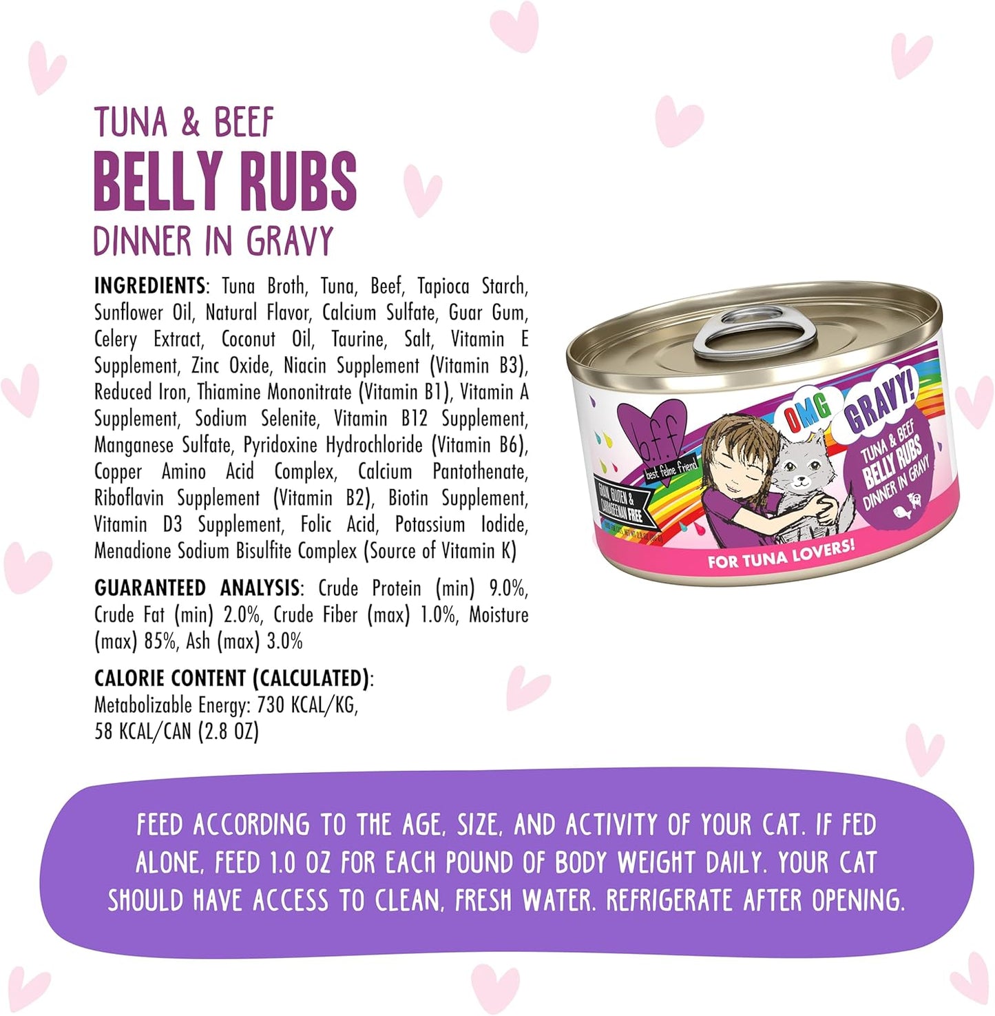 Weruva B.F.F. OMG - Best Feline Friend Oh My Gravy!, Tuna & Beef Belly Rubs with Tuna & Beef, 2.8oz Can (Pack of 12)