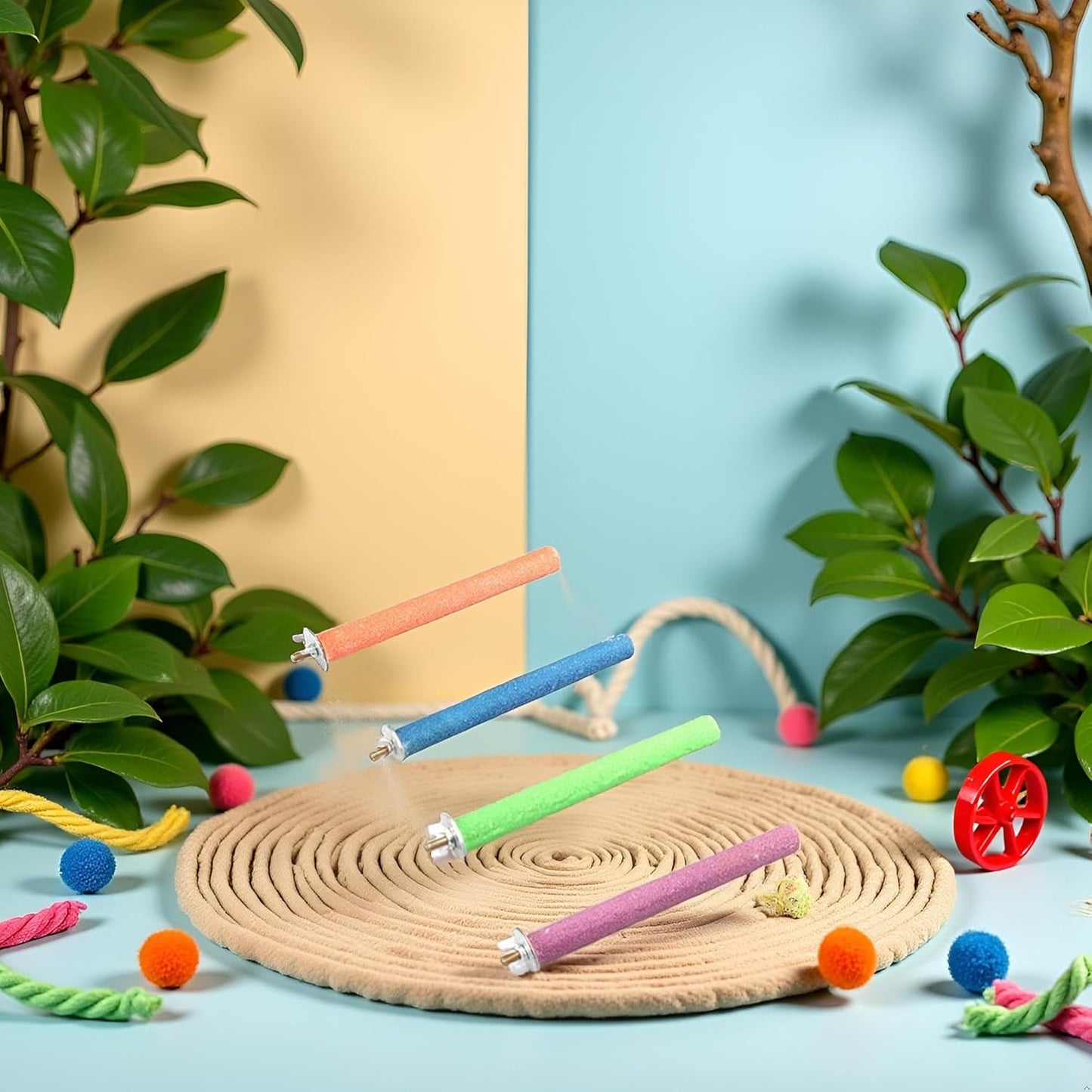 1Pc Random Color Bird Perch Stand Toy Wood Parrot Perch Stand Grinding Claw Sticks Sanded Surface Cage Toy for Parakeets Finches Parakeet Toys，Birdcage Accessories, Bird Perches