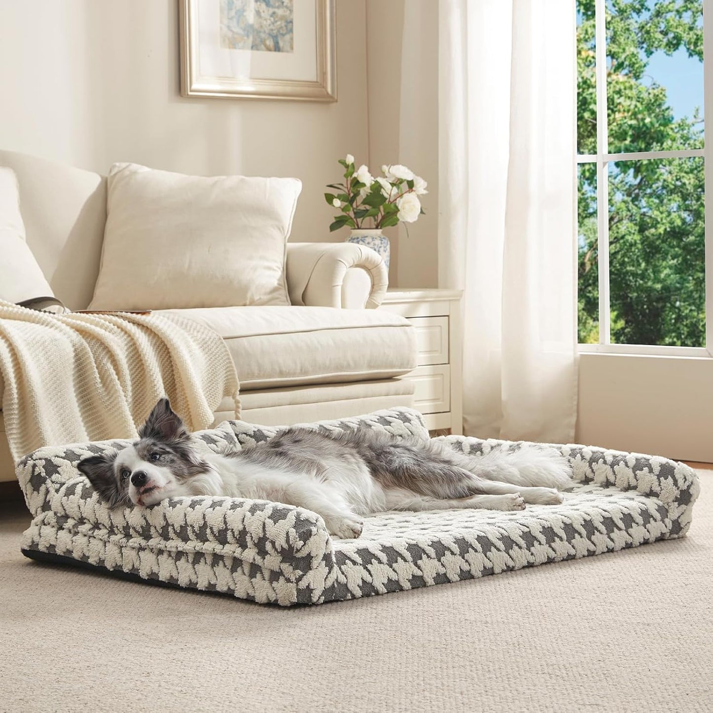 FURTIME Orthopedic Dog Beds Large Sized Dog, XL Washable Memory Foam Pet Couch Bed with Removable Washable Cover, Non-Slip Bottom with Bolster Sides, Grey