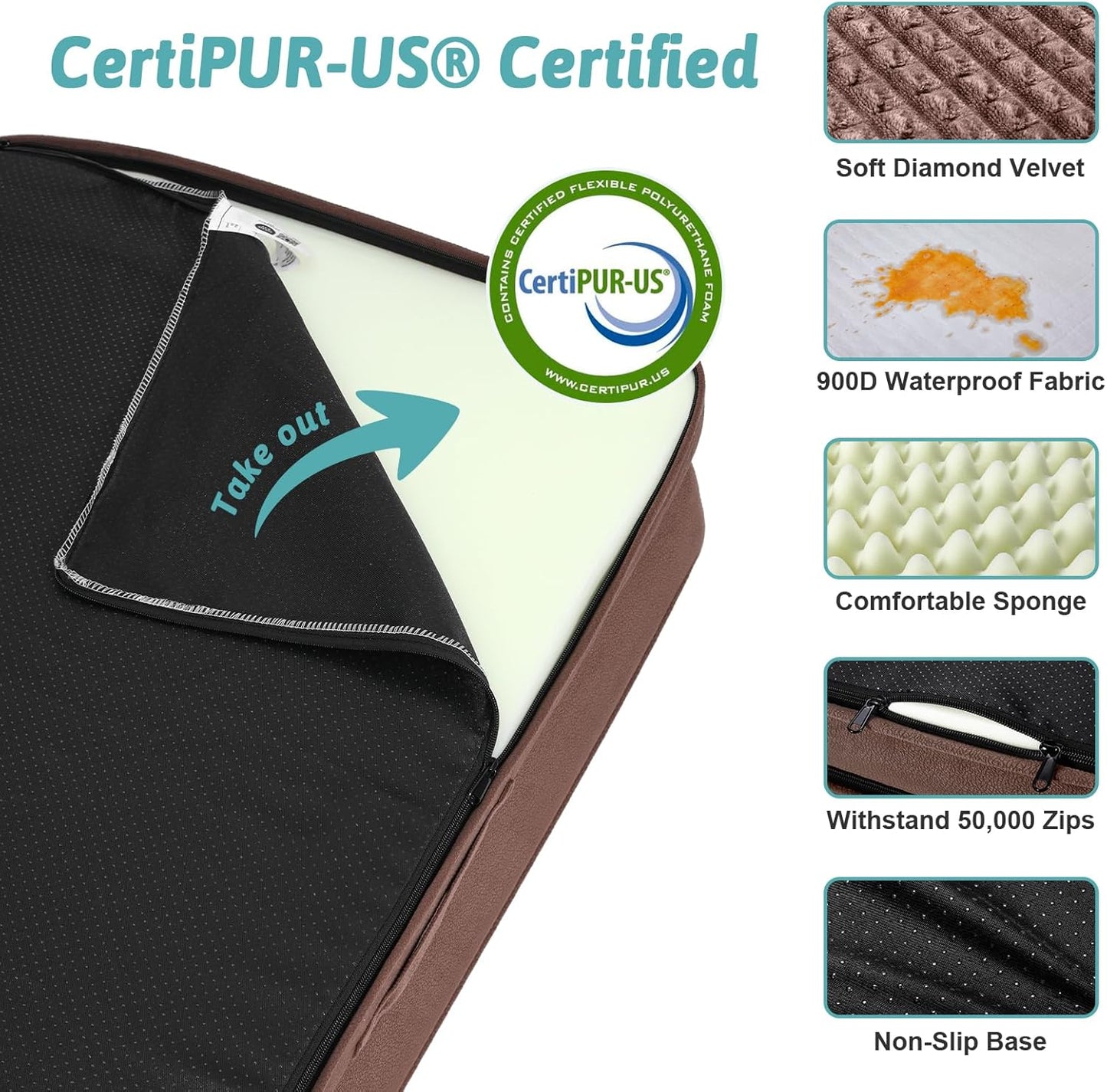 Orthopedic Dog Beds for Medium Size Dog, Pet Couch for Dog Cat, Supportive Foam Bolster Sofa with Waterproof Lining Cover, Anti-Slip, Comfort, Washable, 30x20x7.5 in, U Shape, Brown