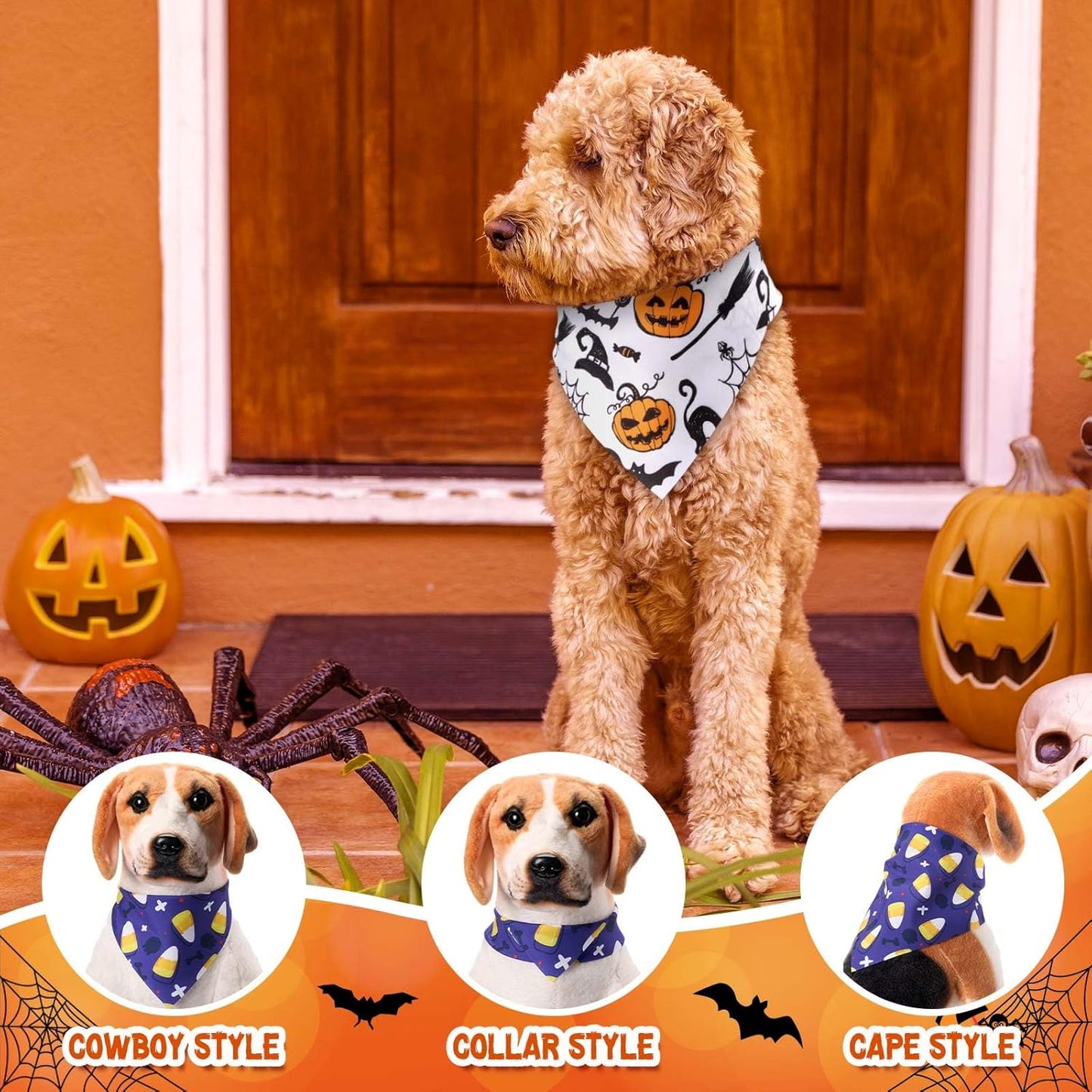 72 Pcs Halloween Dog Bandanas Bulk Pumpkin Triangle Scarf Cat Bibs Puppy Scarf Pet Bandanas Photo Props Accessories for Puppy Cat Halloween Birthday Party Costume