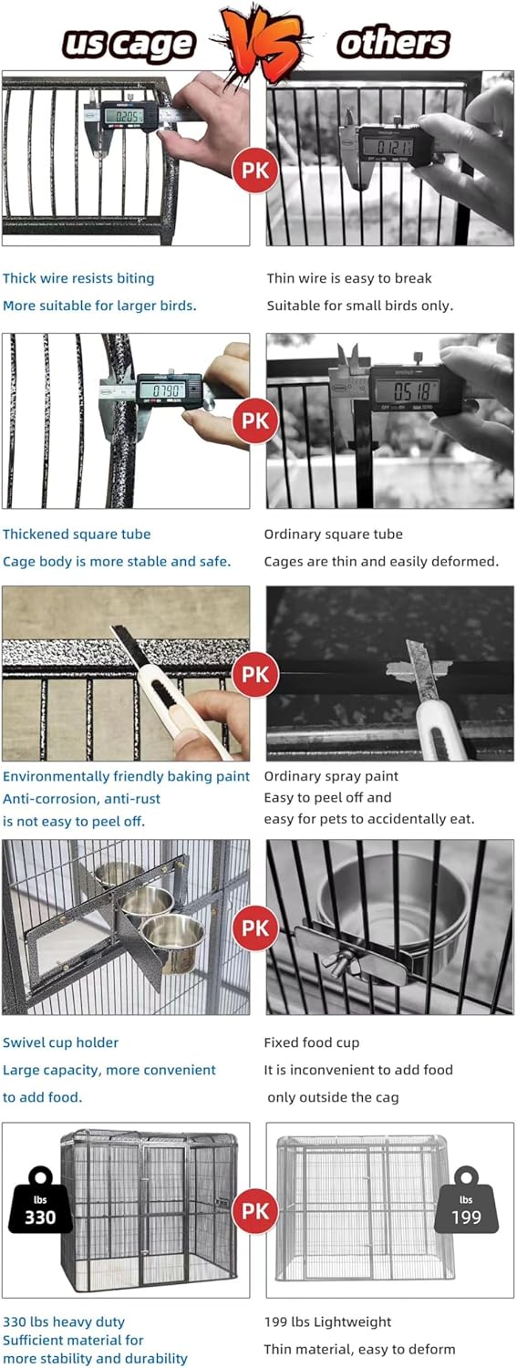 SENY Heavy Duty Large Walk-in Bird Aviary Cage, 79H x 86W x 62D inches, for Parrots, Macaws, Cockatoos, Reptiles, Dogs, Birds Flight Cage. (Silver Black, Wire Size: 0.20")