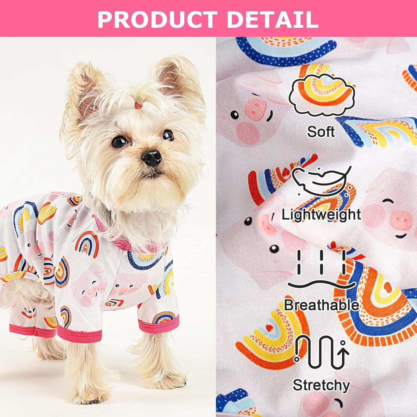Pink Dog Pajamas Cute Dog Clothes Pet Pjs Onesies Girl Dog Pajamas for Small Dogs Summer Pet Outfits Appeal Jumpsuits, Small