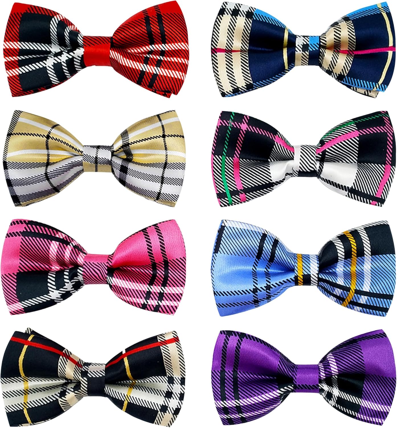 PET SHOW 8pcs Plaid Small Dogs Collar Bow Ties Puppies Cats Collar Charms Accessories Slides Attachment Bowties for Birthday Wedding Parties Assorted