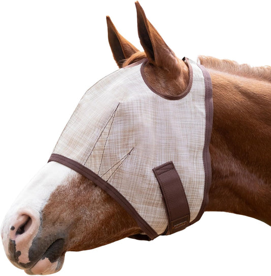 Kensington UV Horse Fly Mask with Web Trim - Protective Mask with Dual Ear Opening & Forelock Freedom - XLarge, Desert Sand