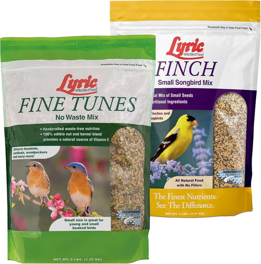 Lyric Fine Tunes No Waste Bird Seed 5 lb. Bag and Lyric Finch Small Songbird Wild Bird Food 5 lb. Bag for Outdoor Bird Feeders
