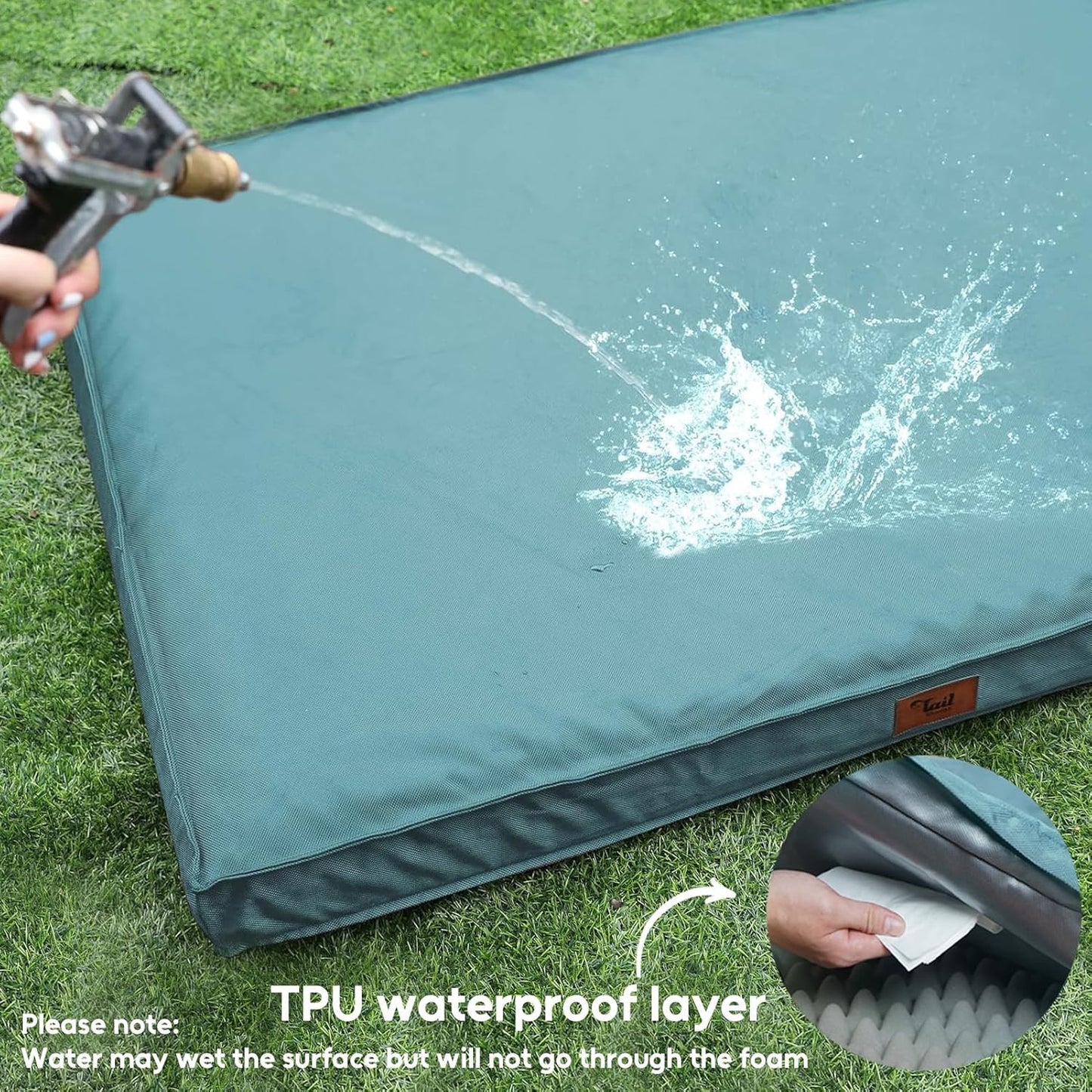 Outdoor Extra Large Dog Bed for Big Dogs, Waterproof Dog Bed for Large Dogs, Egg Crate Foam XL Pet Bed with Removable Washable Oxford Cooling Cover, Light Blue