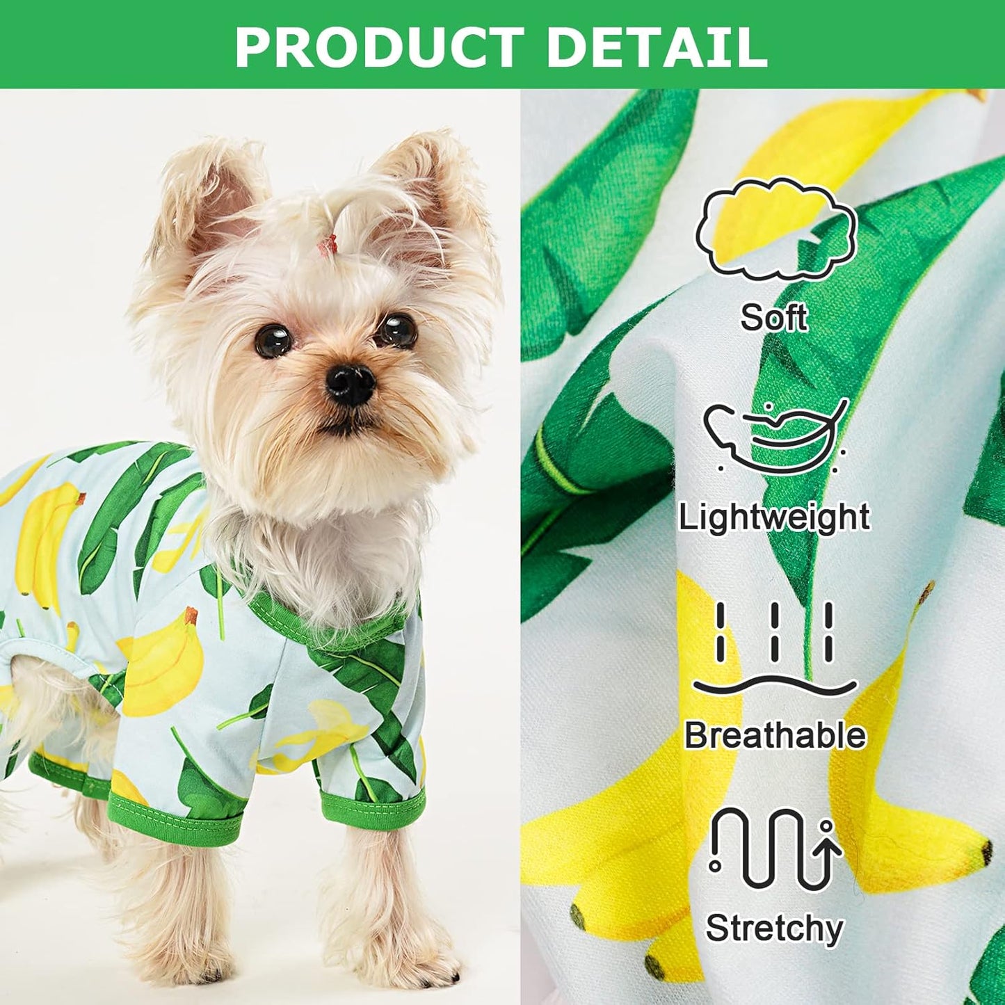 Dog Pajamas Pjs Dog Clothes for Small Dogs Girl Boy Medium Size Dogs Soft Stretchy Dog Jumpsuit Puppy Clothes Doggie Onesies Cat Pet Jammies Outfit (Banana, Green)