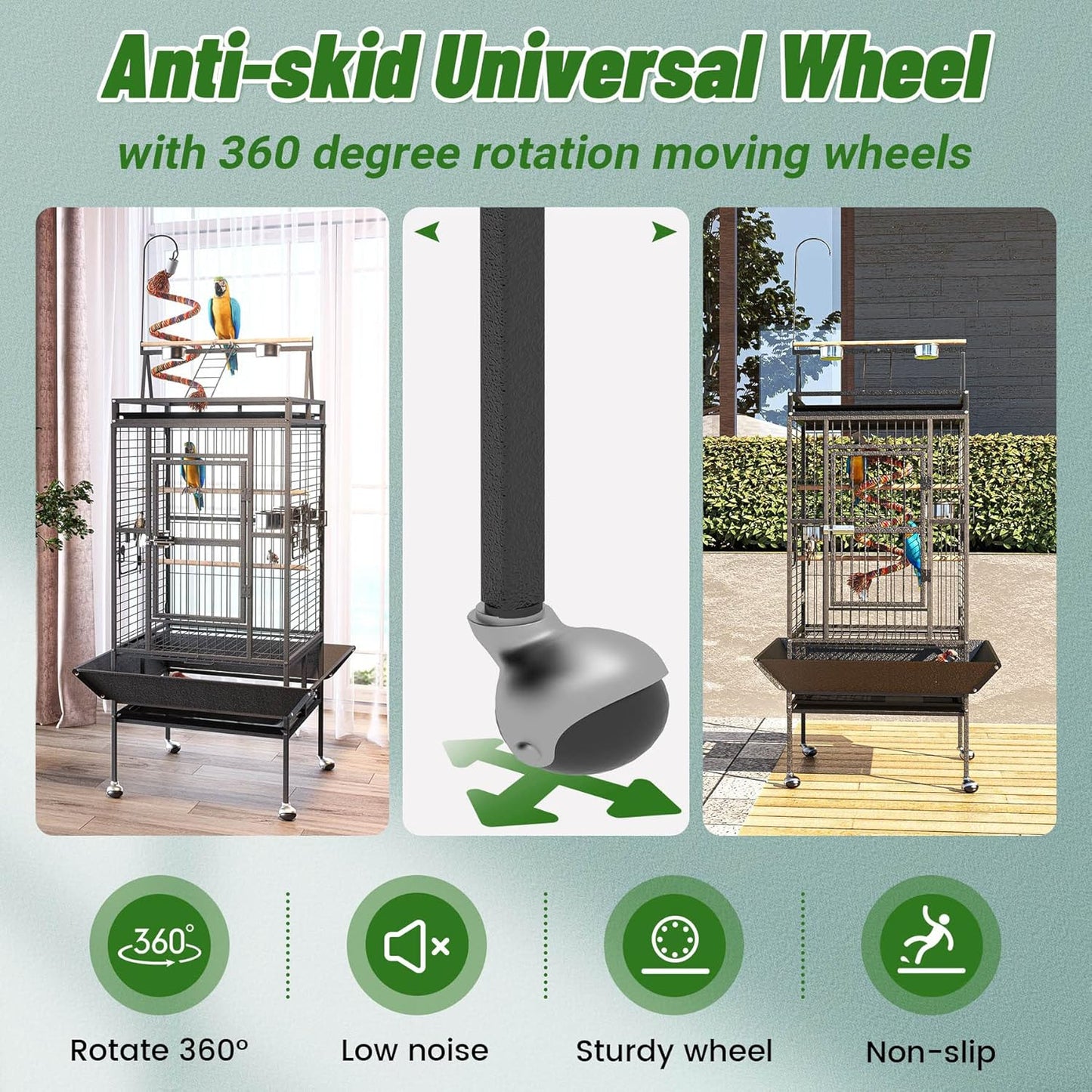 82 Inch Bird Cage, BOINN Bird Flight Cages with Rolling Stand & Bottom Tray, Wrought Iron Parrot Cage with PlayTop for Parakeet, Lovebirds, Ringneck, Cockatiels