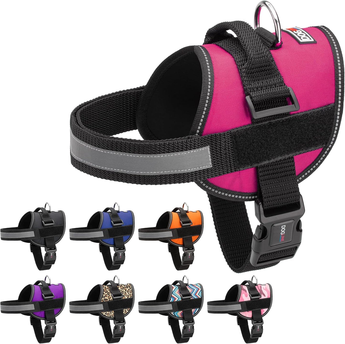 Dogline Dog Harness, Reflective No-Pull Adjustable Vest with Handle, Breathable No-Choke Harness for Small, Medium or Large Dogs Room for Patches Girth 27 to 34 in Pink