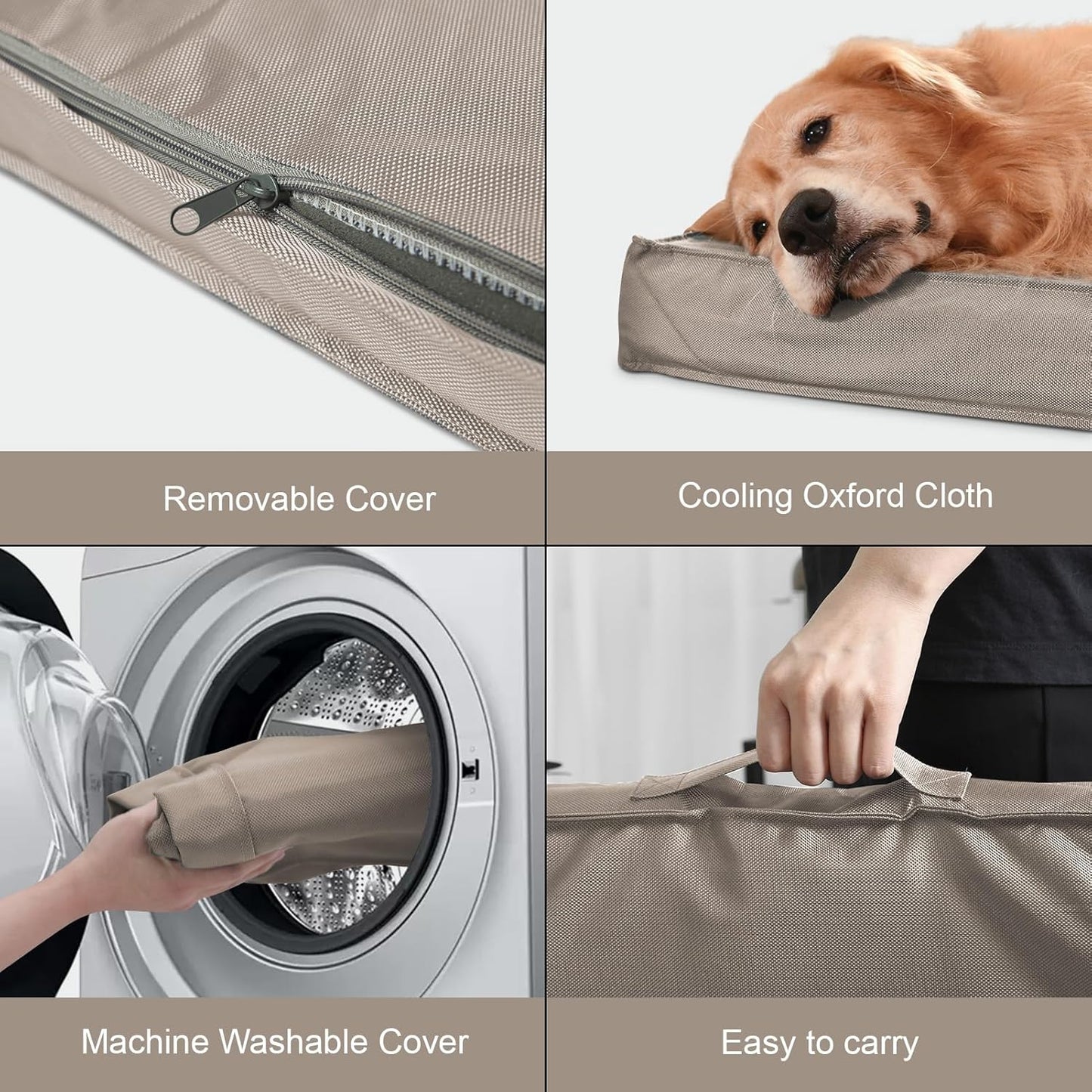 Outdoor Dog Bed for Medium/Small Dogs, Waterproof Dog Bed for Medium Dogs Cats, Orthopedic Egg Crate Foam Pet Bed with Removable Cooling Cover, Khaki