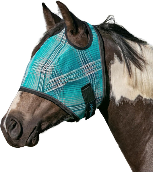 Kensington UV Horse Fly Mask with Web Trim - Protective Mask with Dual Ear Opening & Forelock Freedom - Medium, Atlantis