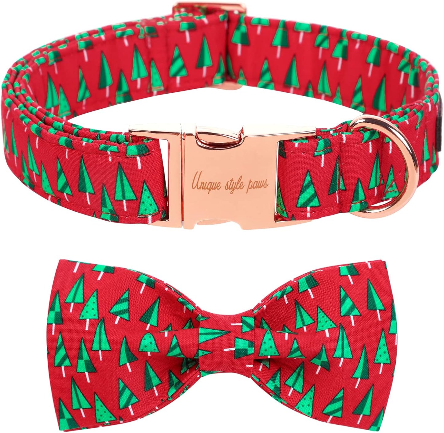 Unique style paws Christmas Dog Collar with Bow Best Winter for Small Medium Large Dogs -Christmas Tree-M