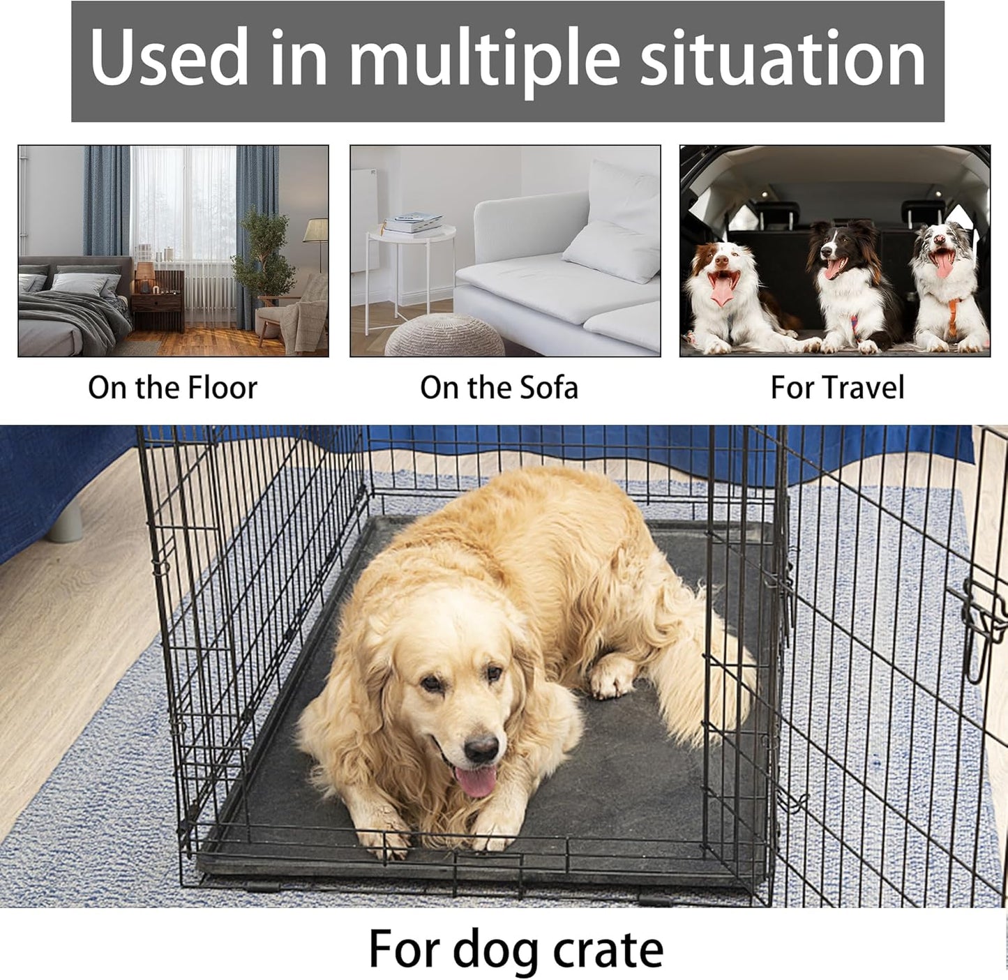 KHONSU PET Dog Bed Mat for Crate 1.1in Slim Cooling Pad Reversible Flannel & Waterproof Canva for Dogs up to 45 lbs