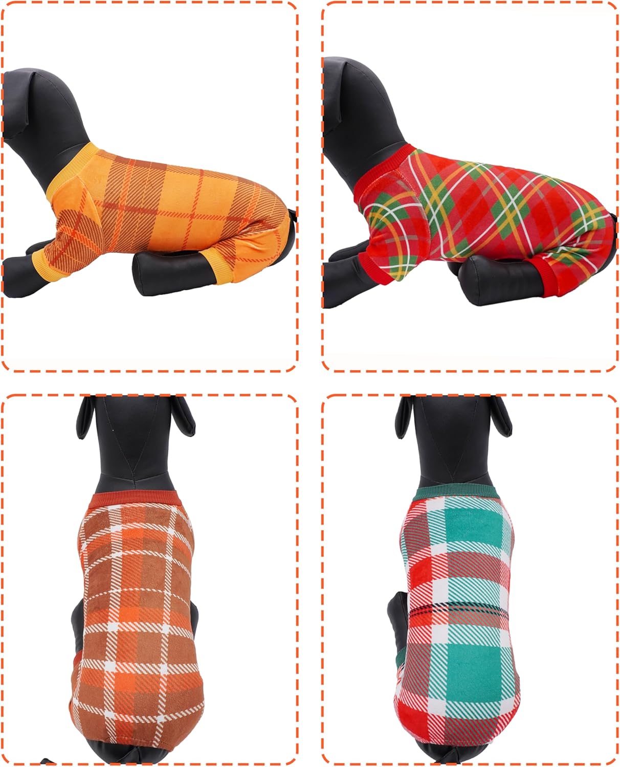 PET SHOW 4 Pack Small Dog Pajamas Holiday Dog Clothes for Medium Dogs Girl Boy Soft Stretchy PJs Plaid Jumpsuit Puppy Fall Onesies Christmas Outfits with Sleeve Pets Dachshund Costume(XXL, Plaid)