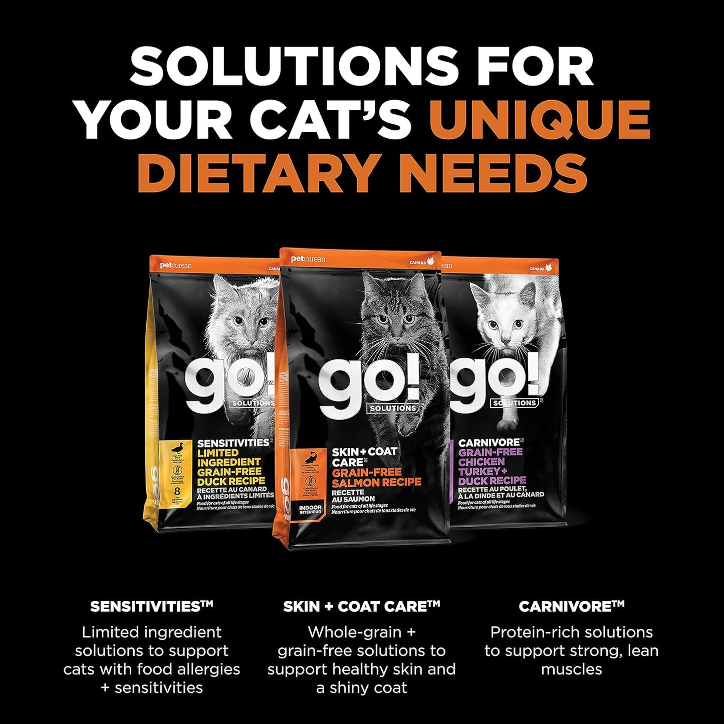 Go! Solutions Skin + Coat Care, Grain-Free Dry Cat Food, Salmon Recipe, 8 lb Bag