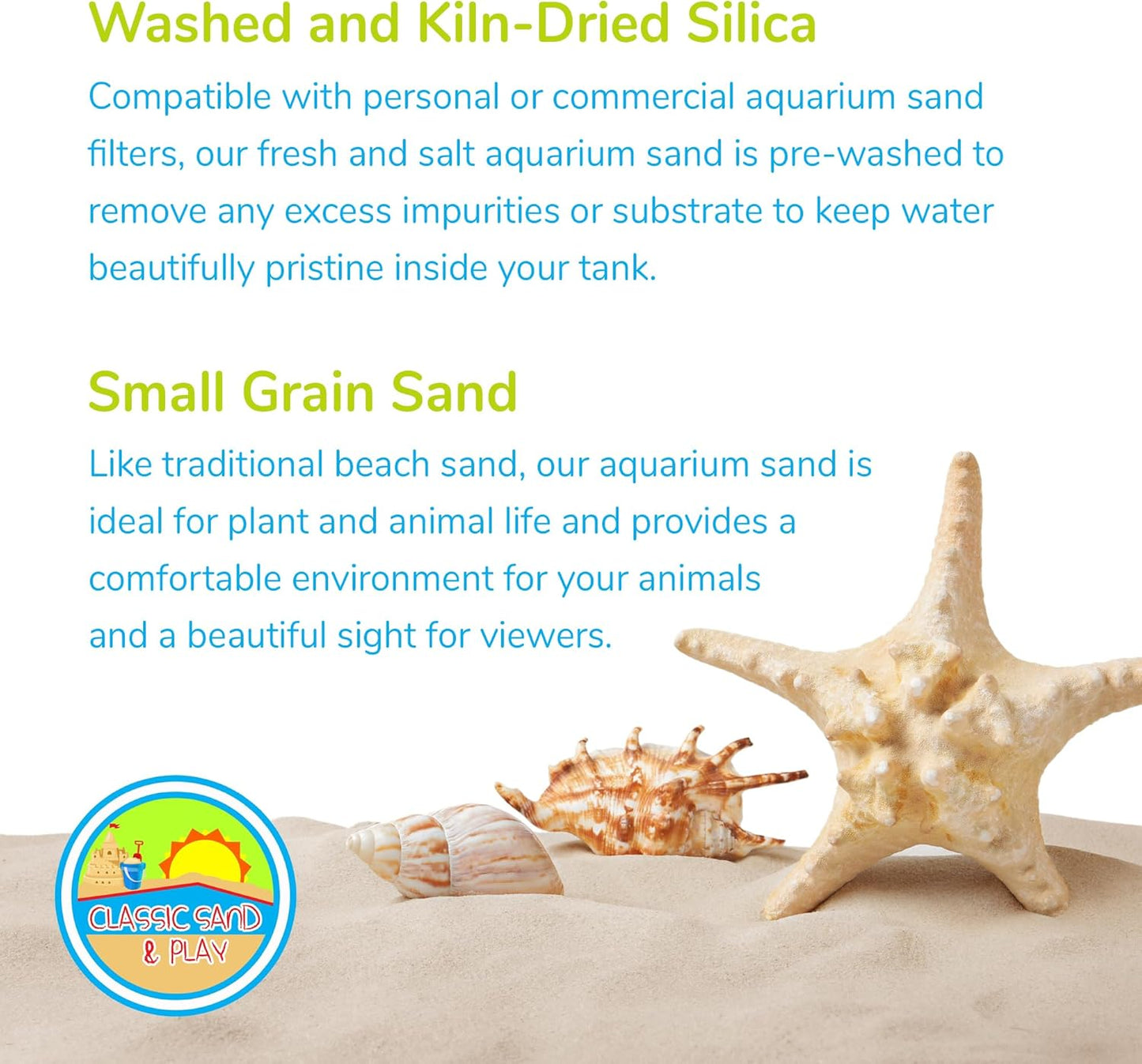 CLASSIC SAND & PLAY Natural Aquarium Sand for Freshwater and Saltwater Tanks, 20 lb. Bag, Improves Filter Life and Filtration Process, Pre-Washed Fine Sand, Blue