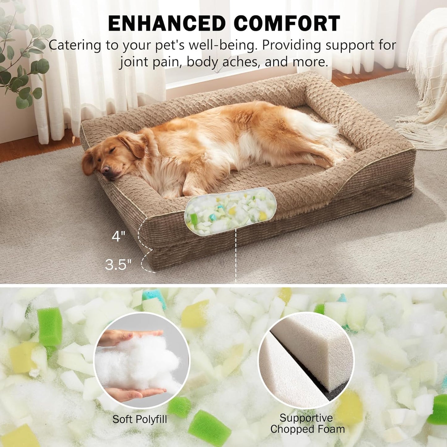 INVENHO Orthopedic Dog Bed for Extra Large Dogs, XXL Waterproof Egg-Crate Memory Foam Dog Couch with Washable Removable Cover, Waterproof Lining and Nonskid Bottom