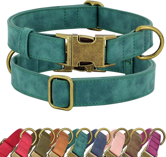 Didog Soft PU Leather Dog Collar, Stylish Quick Released Dog Collar for Large Dogs, Easy Clean Adjustable Pet Collar for Daily Walking, Green, L Fit 15-23" Neck