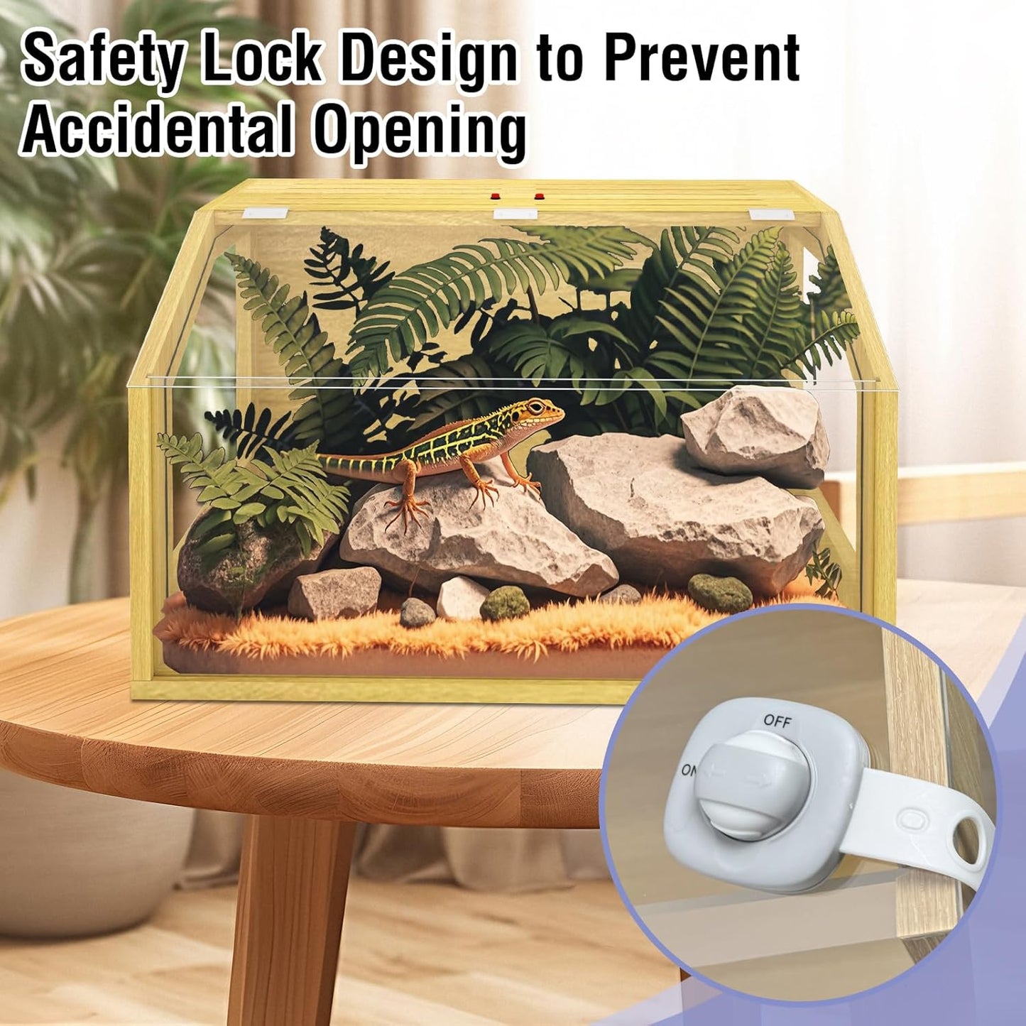 26 Gallon Reptile Terrarium Tank, Bearded Dragon, Snake Enclosure, Lockable Clear Acrylic Roof, Reptile Habitat Cage, Lizard Tank, Leopard Gecko Tank with Feeding Tongs, 24" L x 16" W x 16" H