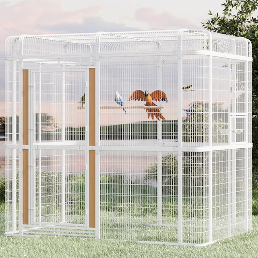 Large Bird Cage for Parakeets Outdoor Bird Aviary Parrot Cage with Perch, Walk-in Heavy Duty Birdcage for Macaws Canaries Parrots Budgie Lovebirds, White