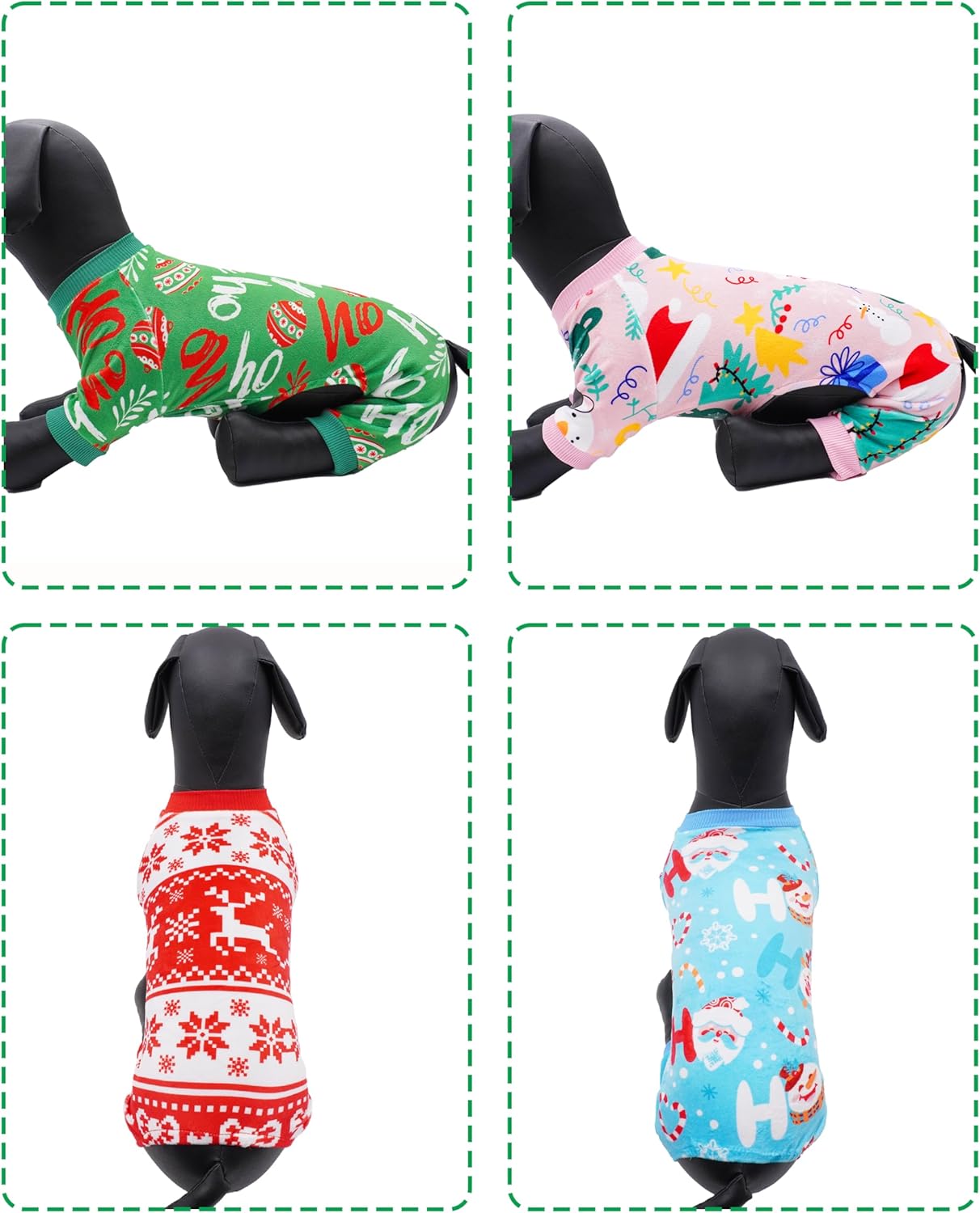 PET SHOW 4 Pack Small Dog Christmas Pajamas Holiday Dog Clothes for Medium Dogs Girl Boy Soft Stretchy PJs Xmas Jumpsuit Puppy Onesies Red Green Outfits with Sleeve Pets Dachshund Costume XL