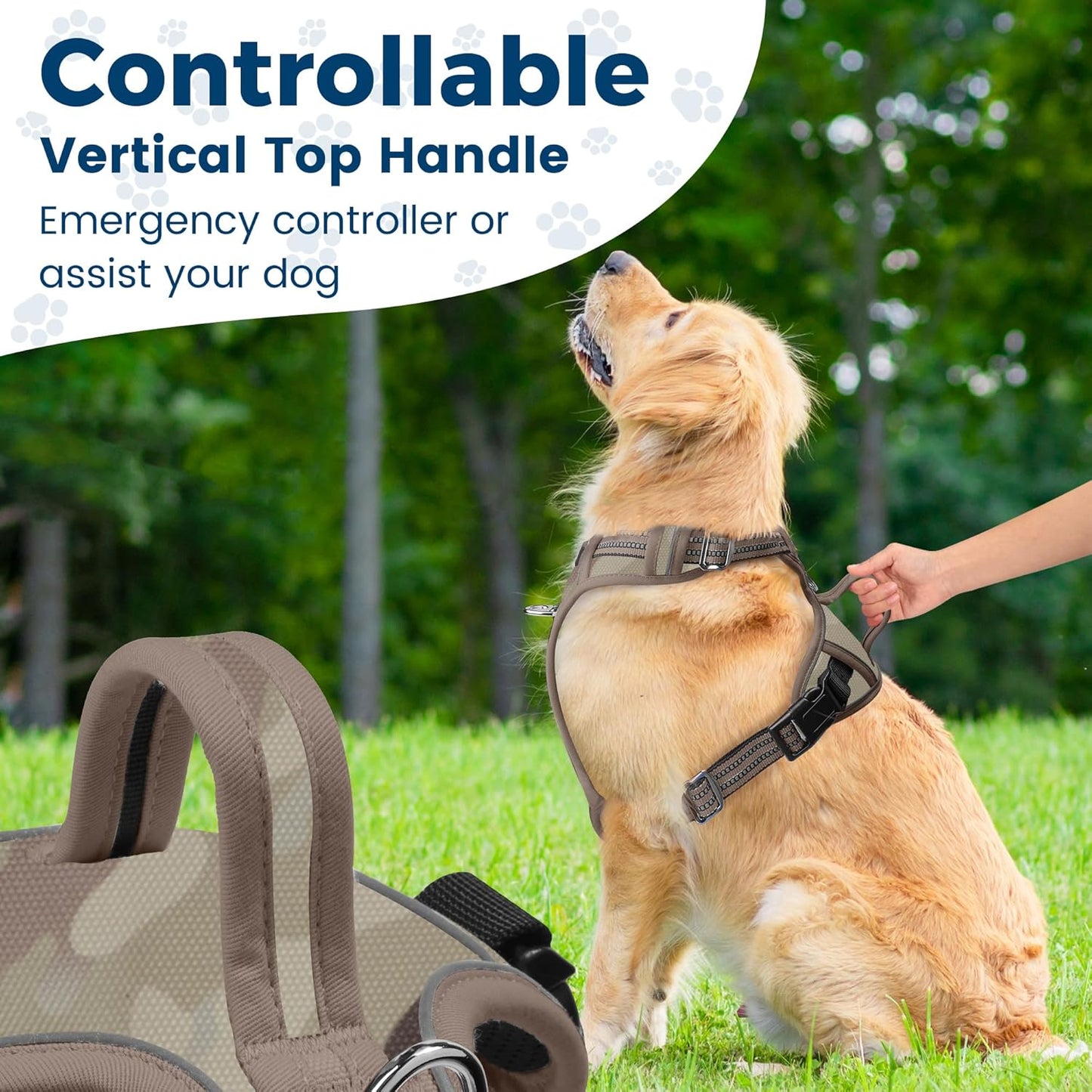 Funfox Dog Harness No Pull, Adjustable Pet Vest Harness, Super Soft Material with Vertical Handle Easy Control, Reflective Night Walking, 2 Leash Clips for Large Dogs, Camo Brown, L