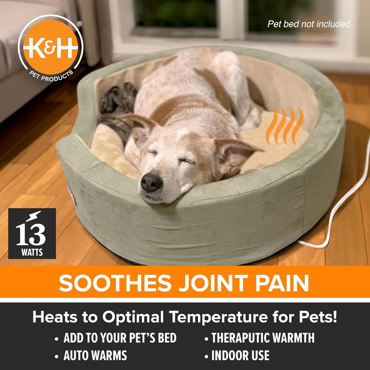 K&H Pet Products Pet Bed Warmer, Turn Any Pet Bed Into a Heated Cat or Dog Bed, Waterproof Indoor Heated Warming Pad Insert, Automatic Temperature, Safety Listed - Large 23.75 X 11in Tan