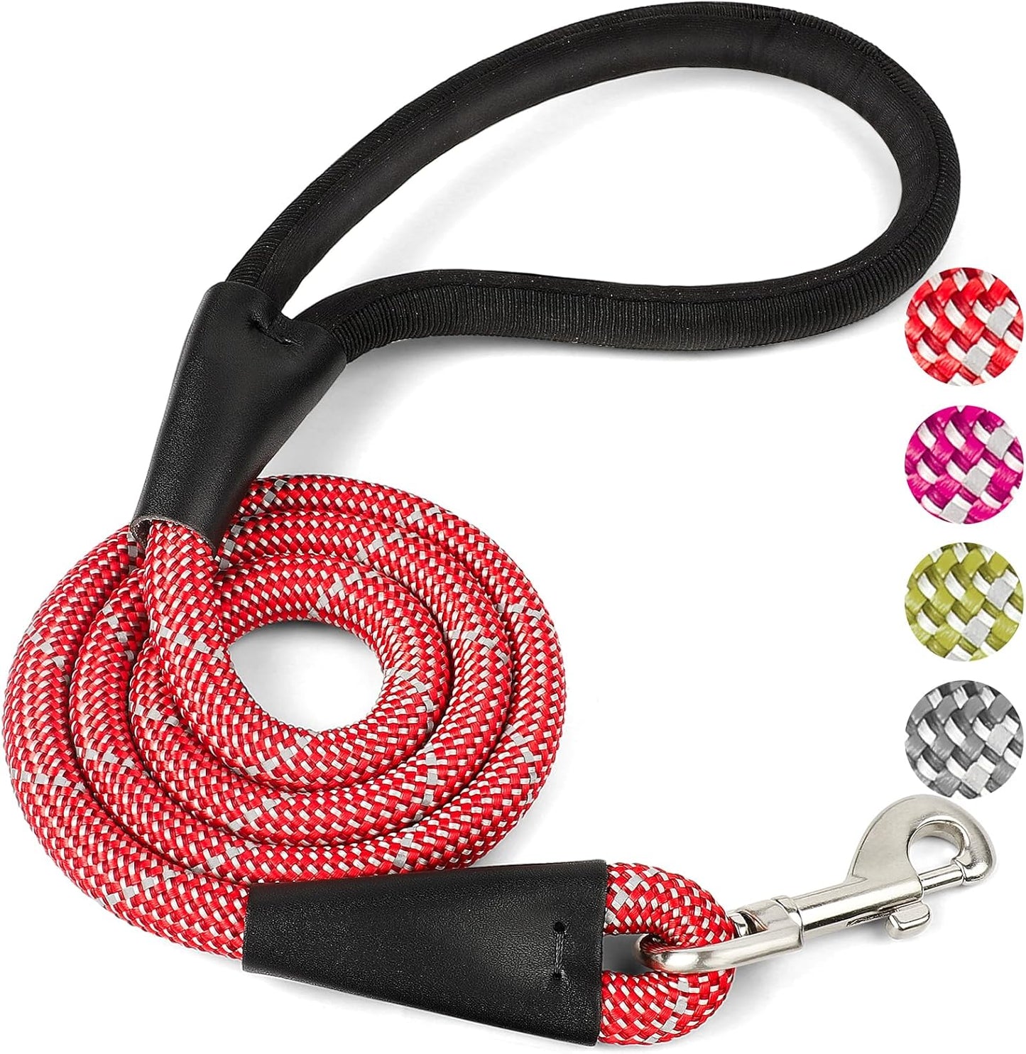 Red 4FT Dog Leash for Large Dogs Night Walking Reflective Heavy Duty Chew-Resistant Nylon Leash with Padded Handle and 360° Swivel Clip Strong for Medium to Large Breeds