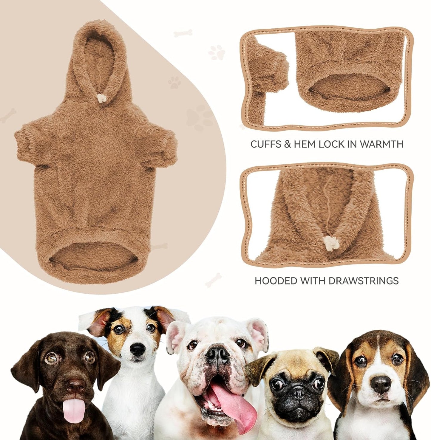 Fuzzy Dog Hoodie Dog Sweaters for Large Dogs Soft Double-Sided Plush Fleece Pet Sweater Pet Clothes Coats Hoodie Sherpa Hooded Sweatshirt(Coffee-XXL)