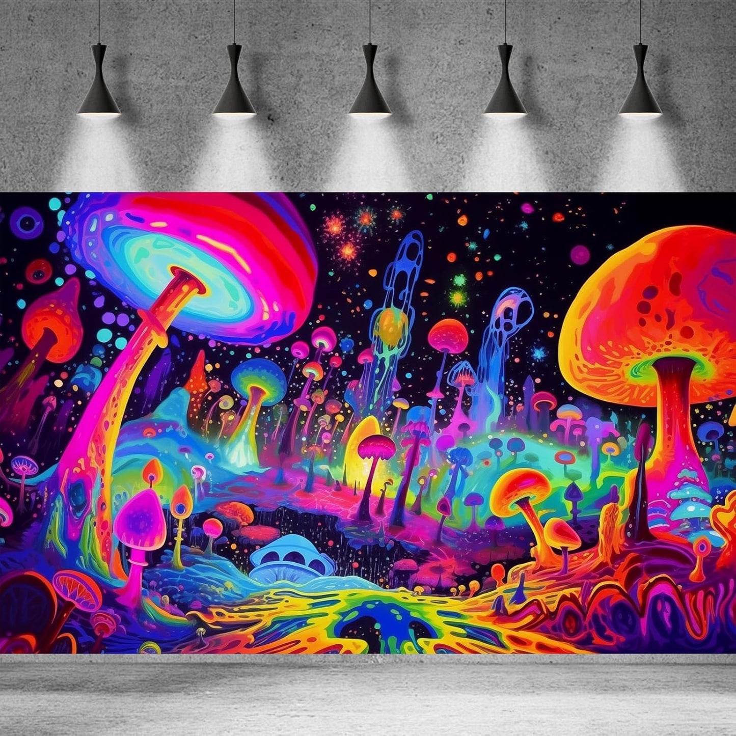 Fantasy Mushrooms Aquarium Background Abstract Mysterious Mushroom Landscape Terrarium Background Amazing Rainbow Mushrooms Theme Fish Tank Backdrop Poster Wallpaper Decorations Vinyl 24x12in