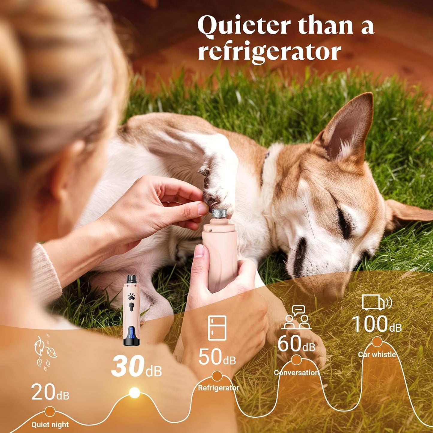 YABIFE Dog Nail Grinder, Dog Nail Trimmers and Clippers Kit, Super Quiet, Rechargeable, for Small Large Dogs Cats Toenail Claw Grooming,3 Speeds