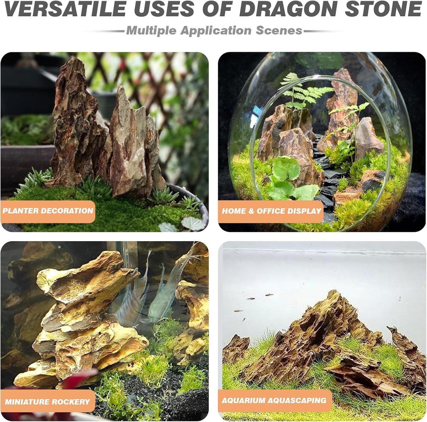 Unocho Aquarium Stone Rocks Dragon Stone 10LB Aquarium Décor Rocks Aquascaping Stone Fish Rocks for Aquariums Landscaping Model Tank Decoration Paludarium Amphibian Enclosures(2-6 inches)