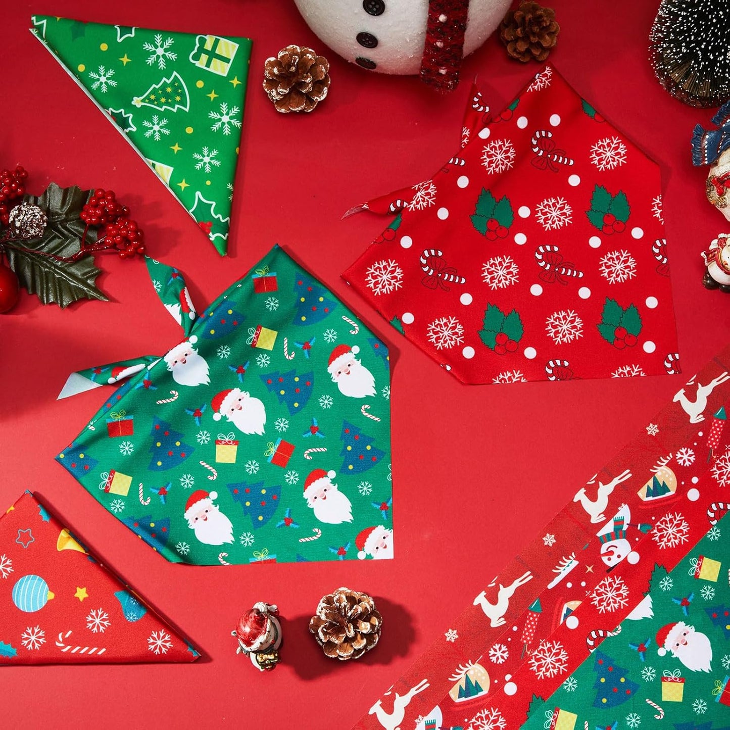 500 Pcs Christmas Bandanas for Dogs Xmas Bandanas Bulk with Santa Snowflake Candy Cane Patterns Soft Bibs Adjustable Triangle Doggie Scarf for Small Medium Large Pet 25.6 x 17.7 x 17.7 Inch