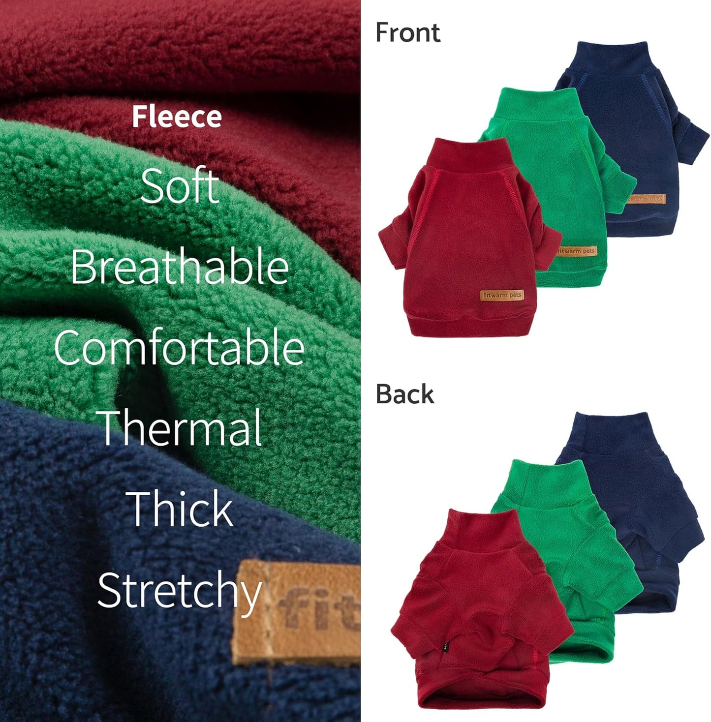 Fitwarm 3 Pack Classic Fleece Dog Sweater, Christmas Dog Winter Clothes for Small Dogs Boy Girl, Holiday Pet Apparel, Burgundy Red, Green, Navy Blue, Medium
