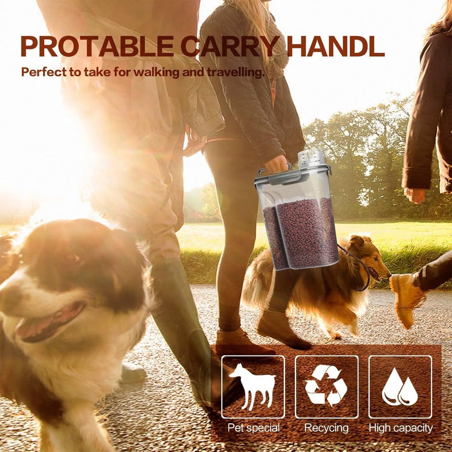 Dog Food Storage Container, 5-7 Lbs Airtight Pet Food Container, Cat Food Container Dispenser Plastic Bin with Pouring Spout, Portable Handle and a Collapsible bowl for Dogs Cats Grey/6Qt