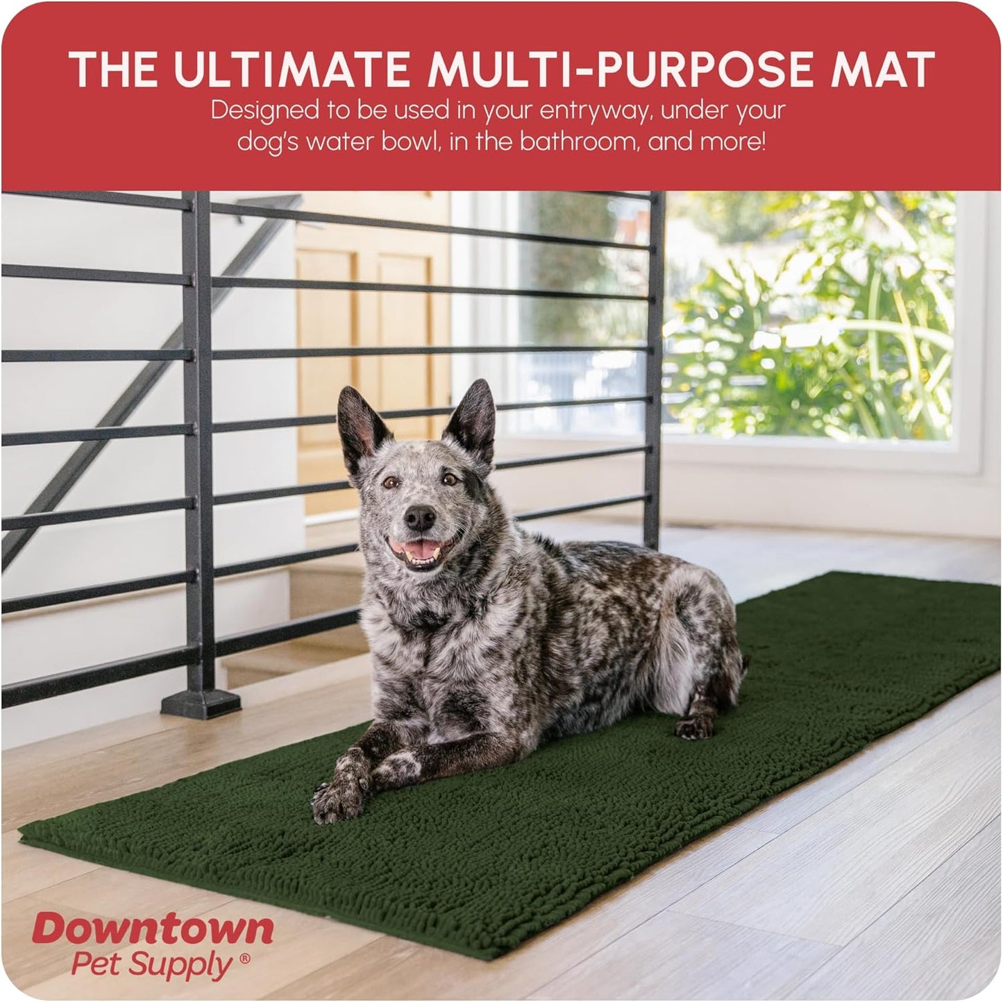 My Doggy Place Microfiber Dog Mat for Muddy Paws, 8' x 2' Chive - Non-Slip, Absorbent and Quick-Drying Dog Paw Cleaning Mat, Washer and Dryer Safe - Hallway Runner